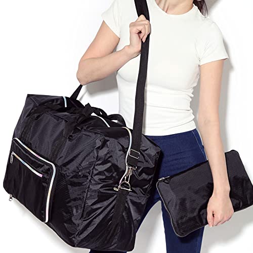 Leweet ボストンバッグ 大容量 旅行バッグ 折りたたみ ボストンバッグ 50L 軽量 撥水 入院バッグ 可愛い ボストンバッグ レディース 旅行カバン 大容量 靴収納旅行バッグ スーツケース固定/機内持ち込み/修学旅行1泊 2泊 (ブラック) makana---10419340 SelectSHOP 岐阜 楽天市場店 サンプル画像2