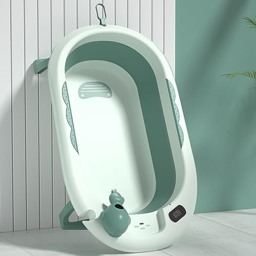 Puhang ベビーバス 赤ちゃん浴槽 温度計付き 子供用風呂桶 児童バスタブ 洗濯バケツ 折りたたみ 滑り止..