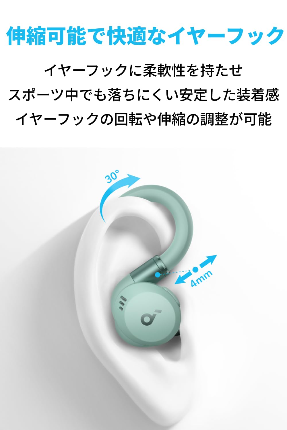 Anker Soundcore Sport X20（Bluetooth 5.3）【完全ワイヤレスイヤホン/耳掛け/カナル型/フック型/アクティブノイズキャンセリング/外音取り込み/音声通話 / IP68防塵防水規格 / 完全防塵・防水/最大48時間音楽再生 makana---10533052 SelectSHOP 岐阜 楽天市場店 サンプル画像2