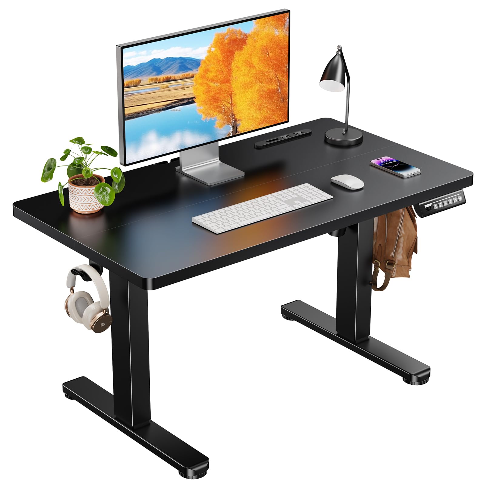 ErGear 電動 昇降式デスク ロータイプ 高さ48-72cm コンセント&USBポート付き 高さメモリー機能 上下自動昇降 静音 収納フック付き 高さ調節 ローデスク pc パソコンデスク ゲーミングデスク 学習机【幅90 x 奥行き50 x 高さ48