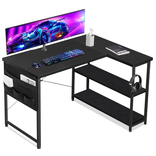 YeTom ゲーミングデスク l字デスク pcデスク 右棚左棚 幅107cm ゲーミングテーブル gaming desk 収納袋付きオフィスデスク ゲームデスク ゲーミング机 ??桌 つくえ ライティングデスク 黒い