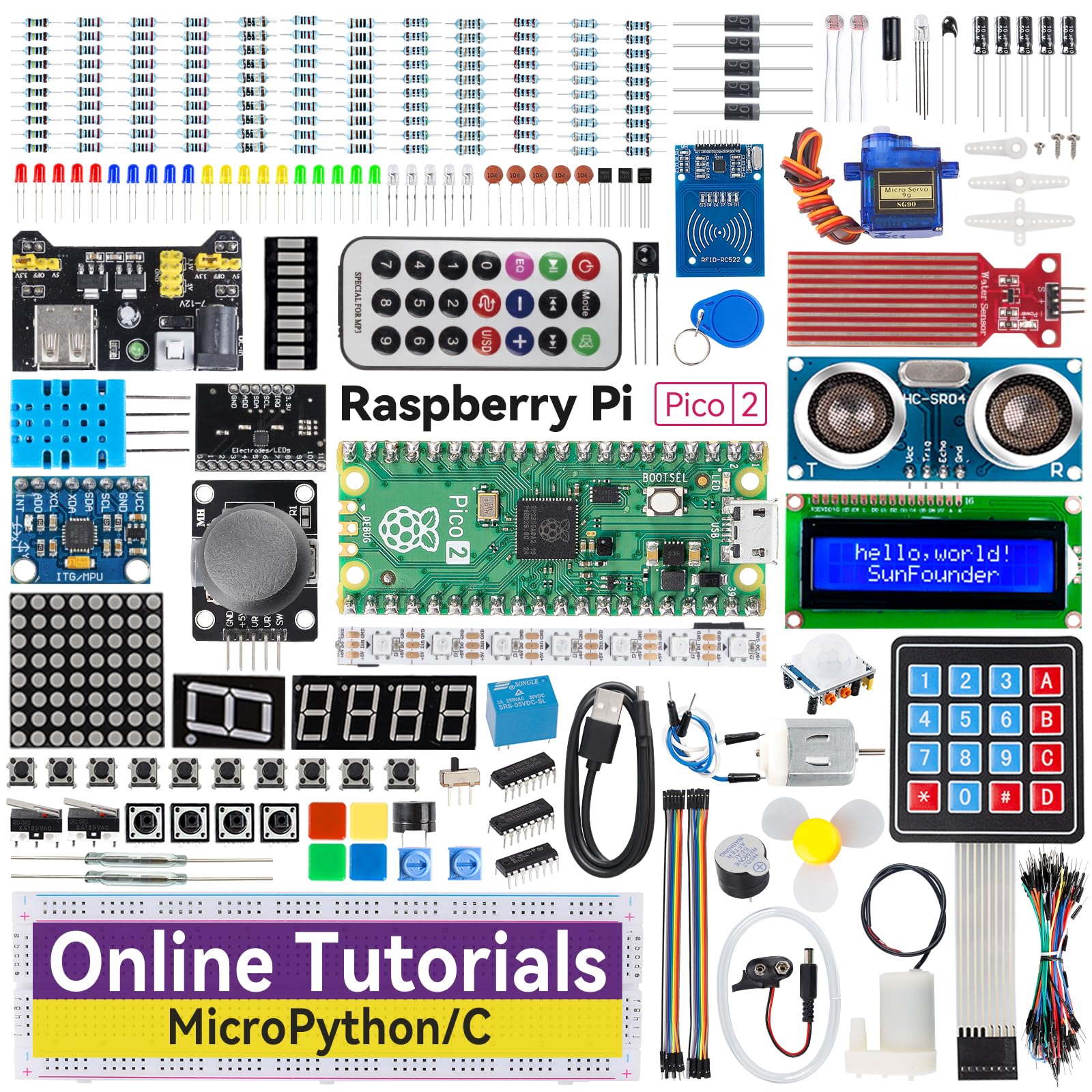 SunFounder Raspberry Pi Pico 2 Newton Lab スターターキット RP2350 デュアルコア 150MHz 520KB RAM 4MB フラッシュマイクロコントローラー MicroPython Arduino C/C
