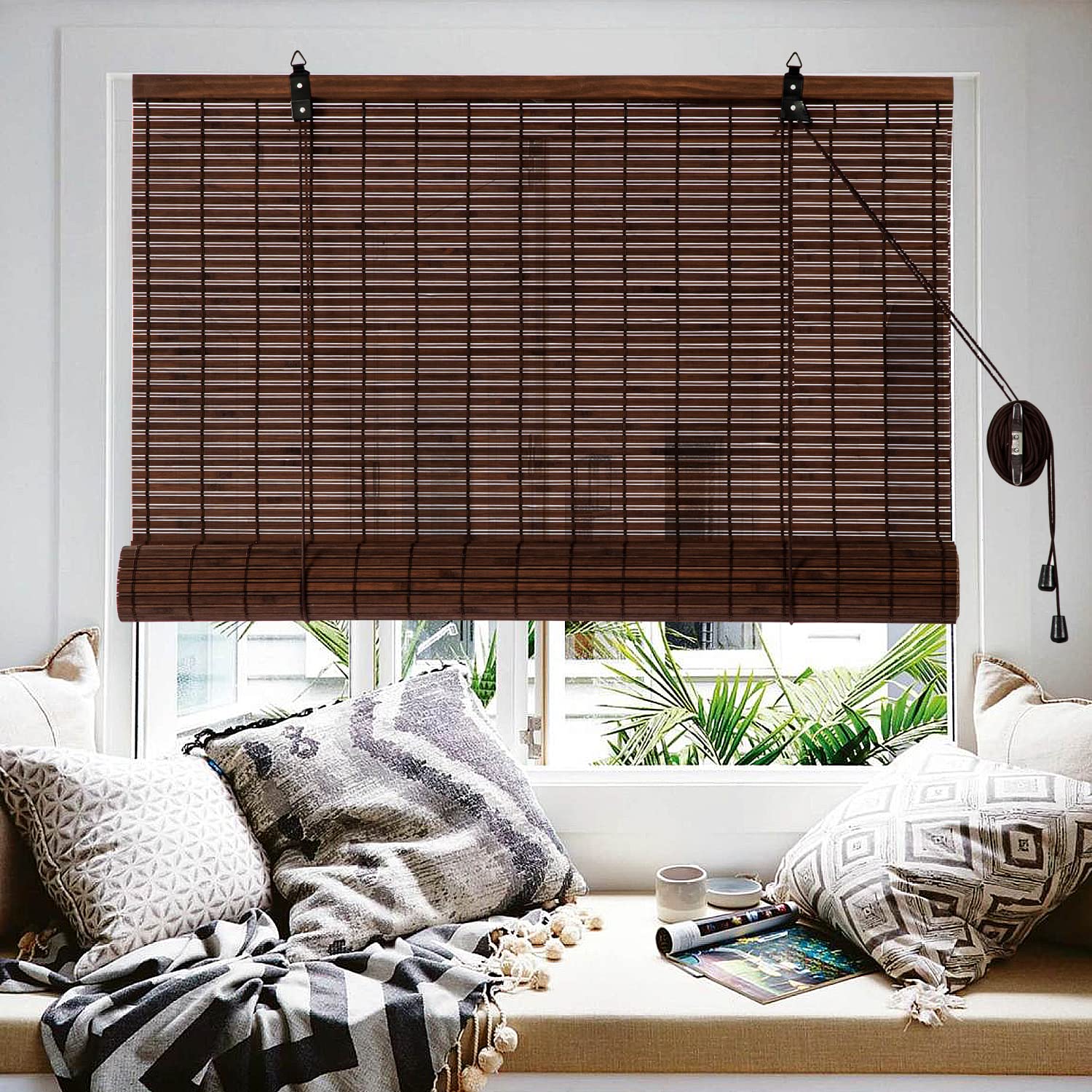 Yitian Bamboo Art 竹すだれ 2本セット チョコレートブラウン 幅88cm×丈135cm 竹ロールスクリーン 簾 ..