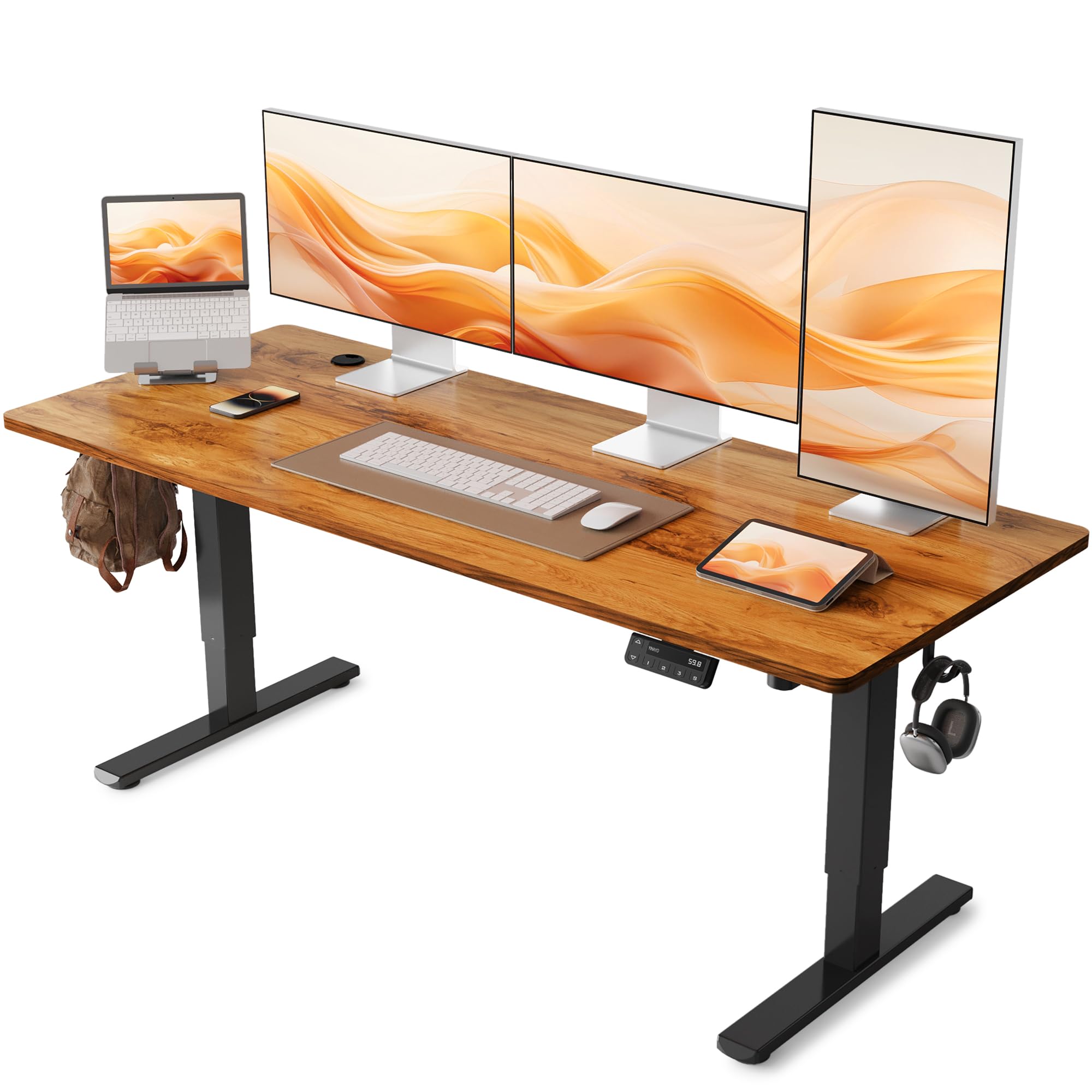 楽天SelectSHOP 岐阜 楽天市場店YIHAYO ローデスク 高さ46-72cm 昇降デスク 幅150cm 奥行き60cm 電動 ゲーミングデスク 昇降式デスク 高さメモリー機能 上下昇降デスク 静音 収納フック付き 組み立て簡単 ローテーブル パソコンデスク オフィスデスク （ブラウン）