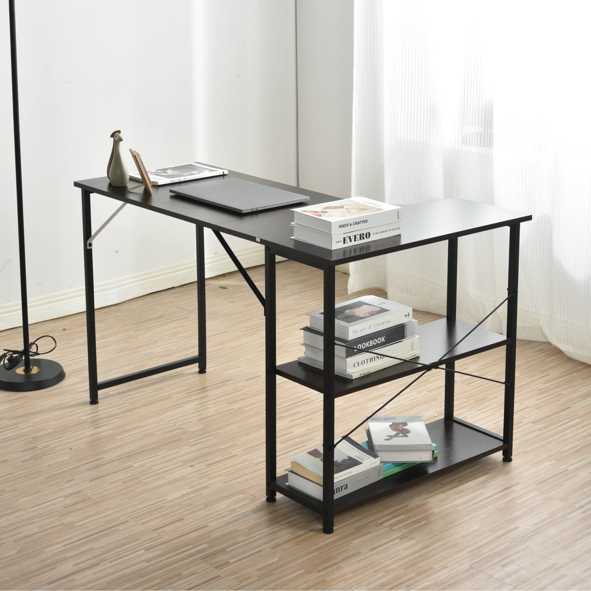 楽天SelectSHOP 岐阜 楽天市場店OSJ l字デスク 120cm幅 ラック付きパソコンデスク PCデスク コーナーデスク パソコンデスクl字型ランキング コンパクト グラつき防止 木製 木目調 机 PC 在宅勤務 リモートワーク ゲーム 収納台 ミシン台 学習机 勉強机