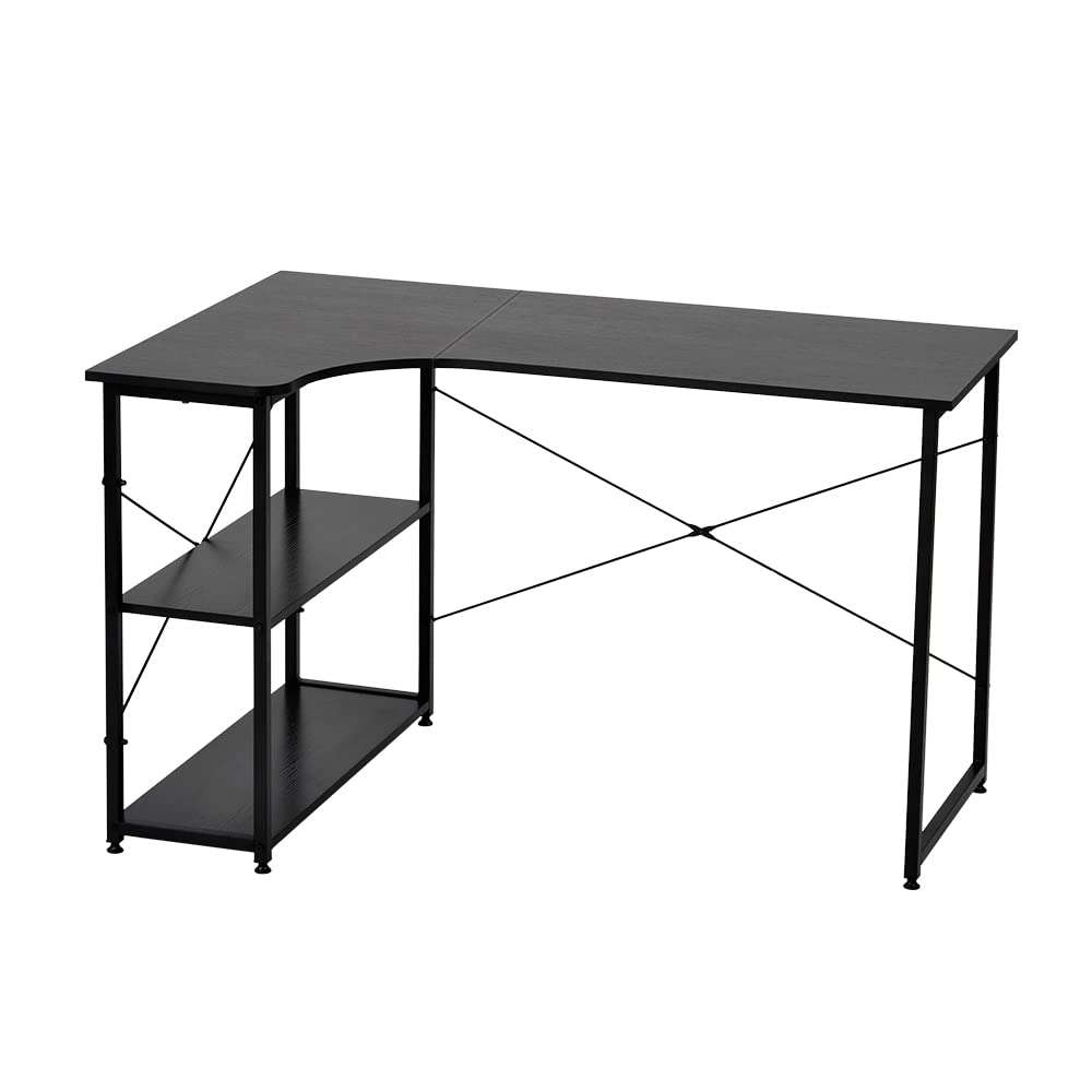 楽天SelectSHOP 岐阜 楽天市場店OSJ l字デスク 120cm幅 ラック付きパソコンデスク PCデスク コーナーデスク パソコンデスクl字型ランキング コンパクト グラつき防止 木製 木目調 机 PC 在宅勤務 リモートワーク ゲーム 収納台 ミシン台 学習机 勉強机