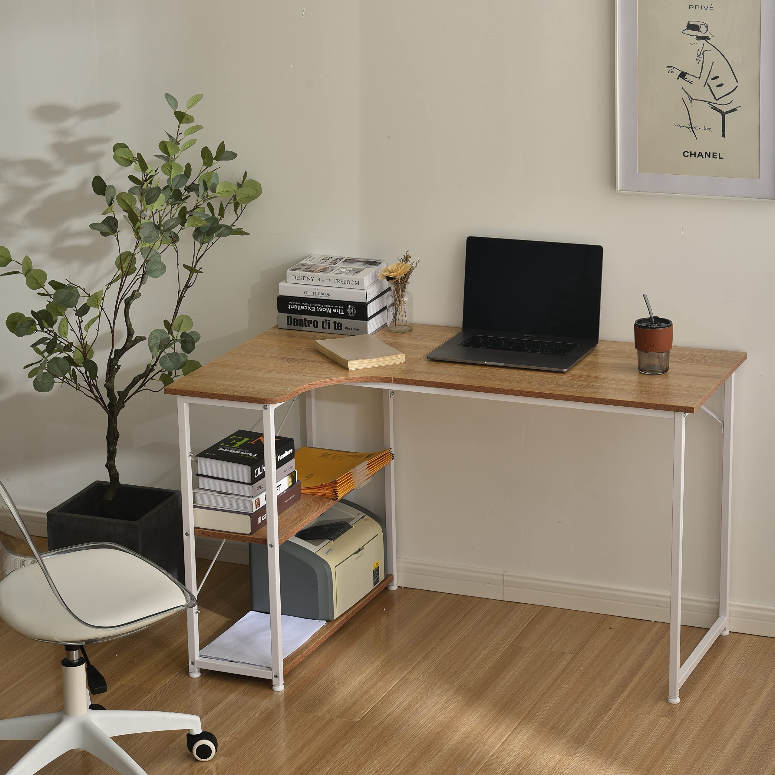 楽天SelectSHOP 岐阜 楽天市場店OSJ l字デスク 120cm幅 ラック付きパソコンデスク PCデスク コーナーデスク パソコンデスクl字型ランキング コンパクト グラつき防止 木製 木目調 机 PC 在宅勤務 リモートワーク ゲーム 収納台 ミシン台 学習机 勉強机