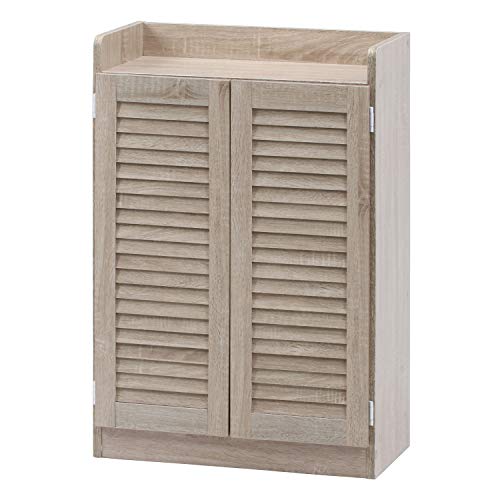 不二貿易 下駄箱 シューズラック 4段 幅60×奥行33.5×高さ90cm ホワイトオーク ルーバータイプ オープントップ 玄関収納 靴箱 98994