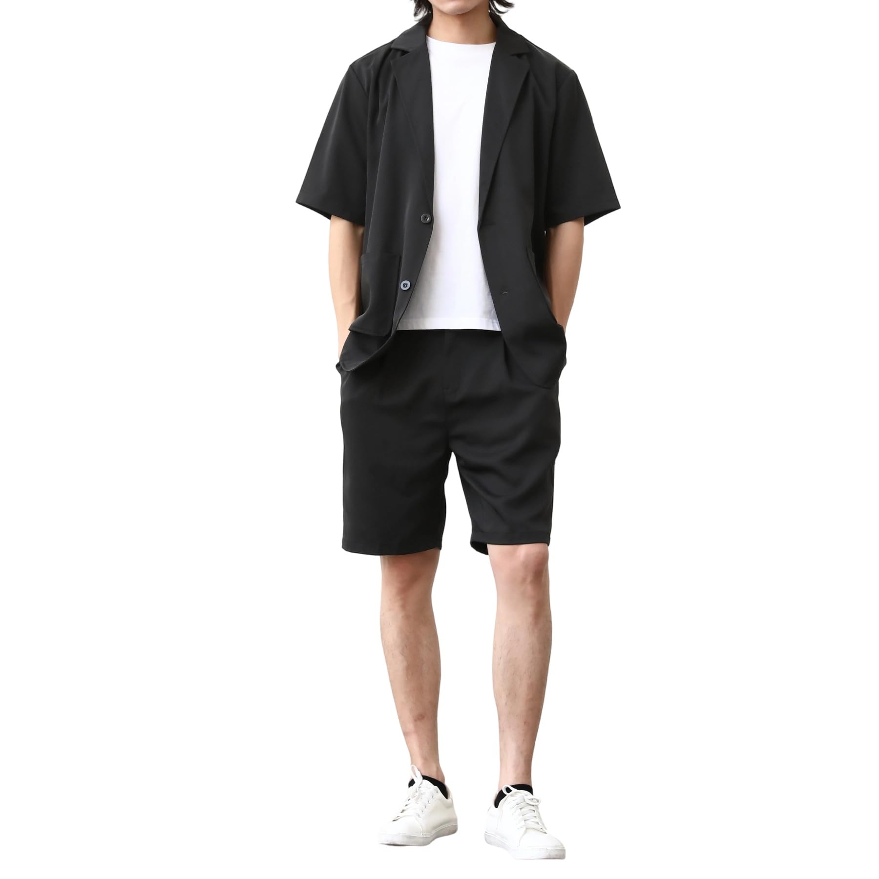 [YFFUSHI] スーツ メンズ 上下セット夏 カジュアル 安いスーツ セットアップ テーラードジャケット 2つボタン サマージャケット 半袖 ハーフパンツ 洗える サマー 大きいサイズ