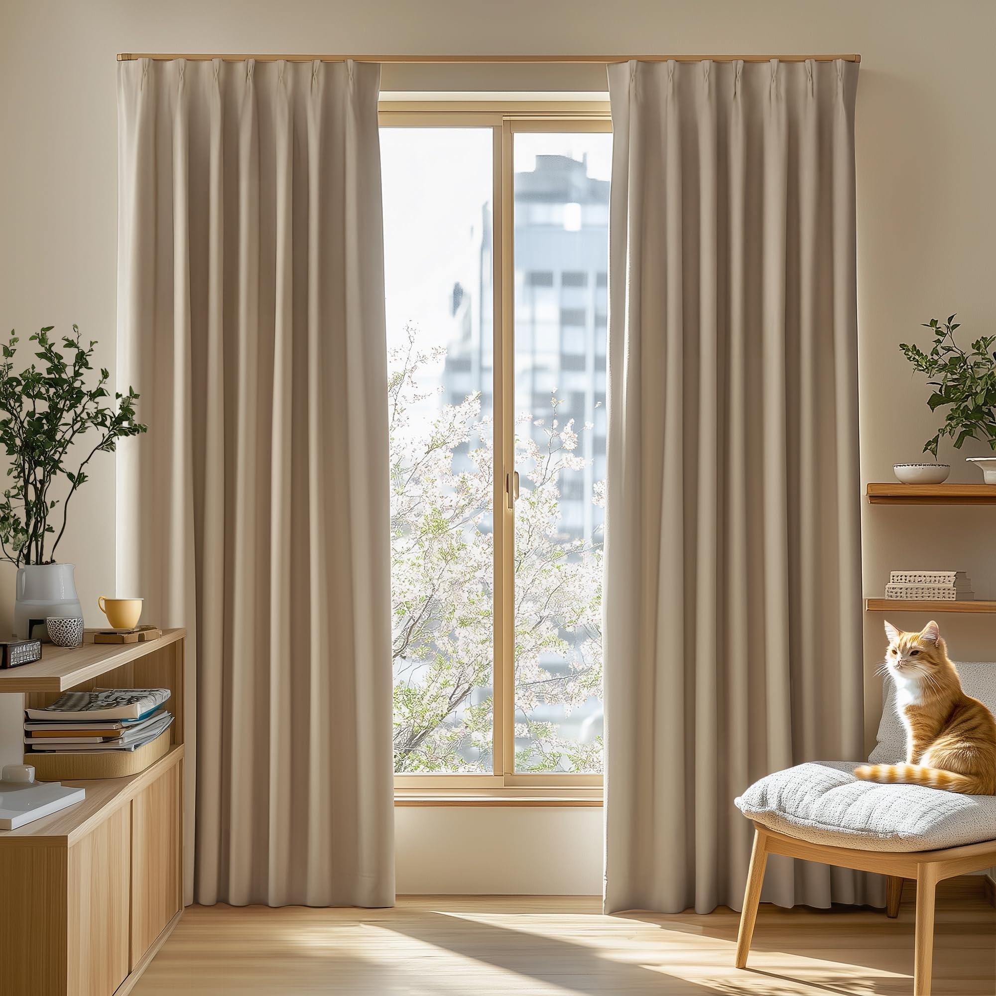 Deconovo カーテン 2級遮光 2枚組 幅100×丈110cm 厚手 ドレープ 形態記憶 洗濯OK UVカット 遮光率99.91% やさしい採光と目隠し 省エネ 寝室 リビング用 アジャスターフック対応 カーキ