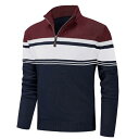 [KEFITEVD] ニット メンズ ハイネック 冬服 セーターインナー 薄手 ゴルフウェア 長袖 セーター 大きいサイズ ゆったり ジップアップ ネイビー+ワインレッド 2XL