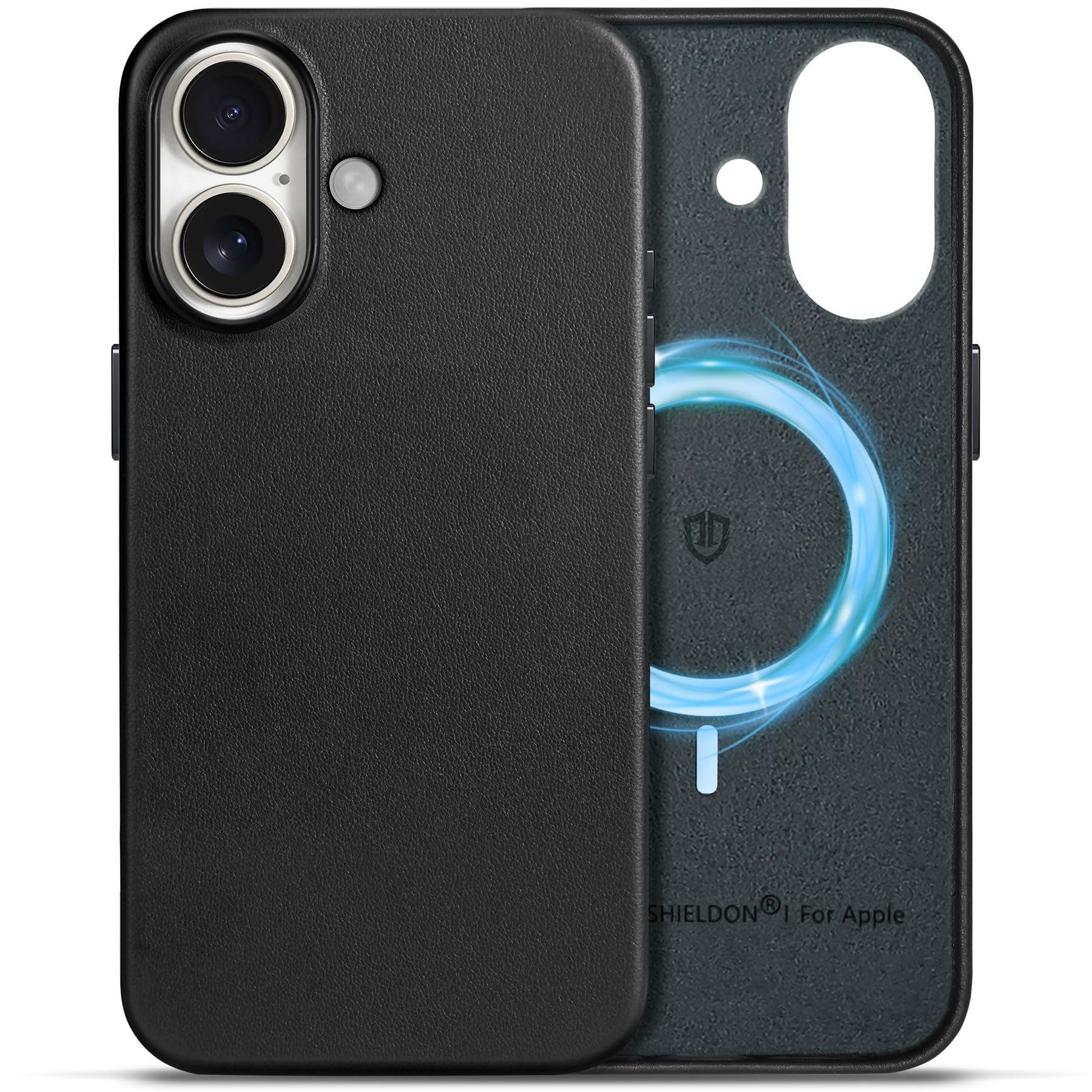 SHIELDON iPhone17 対応 ベーシックケース 本革レザー 6.3インチ 5G 薄型 ワイヤレス充電対応 磁気充電可 背面保護 軽量 滑り止め 指紋防止 耐久性 カメラ保護 携帯便利 アイホン17 対応 スマホカバー 2025年発売 ブラック