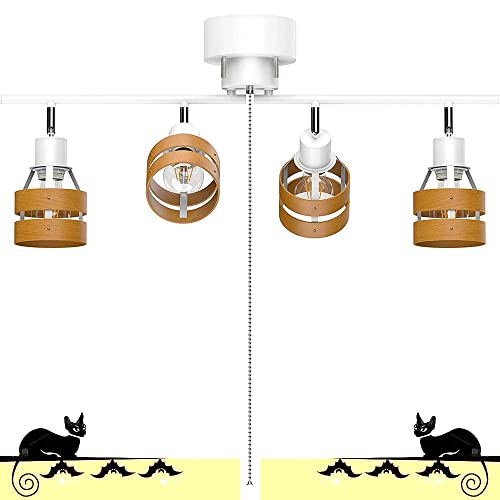 DINGLILED シーリングライト 4灯 レトロ オシャレ ペンダントライト スポットライト 吊り下げ 天井照明 調整自由 折り畳み可 口金E26 照明器具 ジッパースイッチ ひも付き 木目調 和室 洋室 リ…