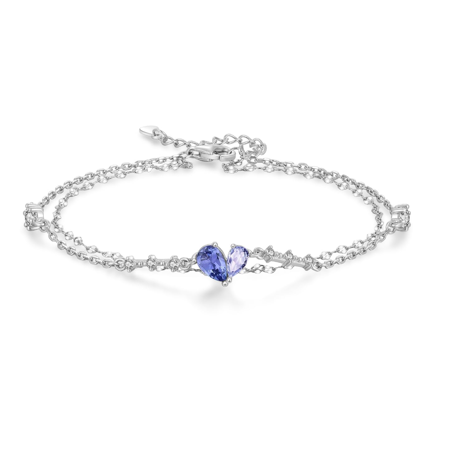 Free bird ハートブレスレット レディースタンザナイト シルバー 925 金属アレルギー対応 2連 バングル チェーン 誕生石 誕生日 記念日 人気 ブ...