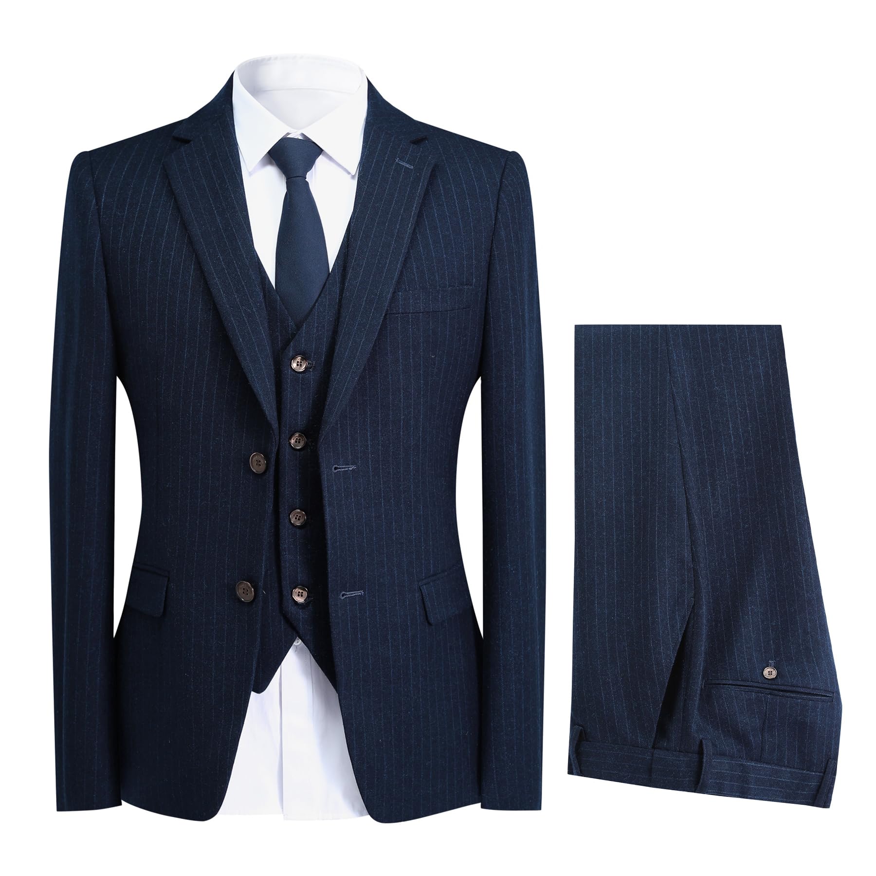 [YFFUSHI] スーツ メンズ ビジネス スリーピース 大きいサイズ S-6XL 大きいサイズ 結婚式 面接 就職 喪服 礼服 ストライプ ブルー ブラック