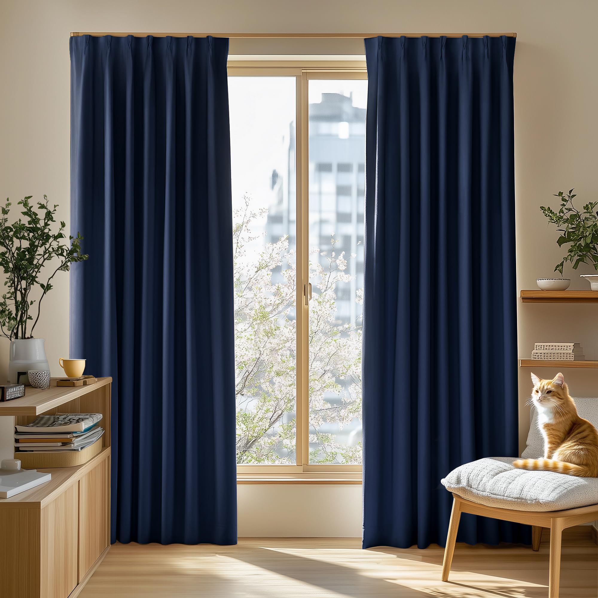Deconovo カーテン 1級遮光 2枚組 幅100×丈135cm 厚手 ドレープ 形態記憶 洗濯OK UVカット 日本JSL認証 遮光率99.99% 昼夜の視線対策 省エネ 寝室 リビング用 アジャスターフック対応 紺色