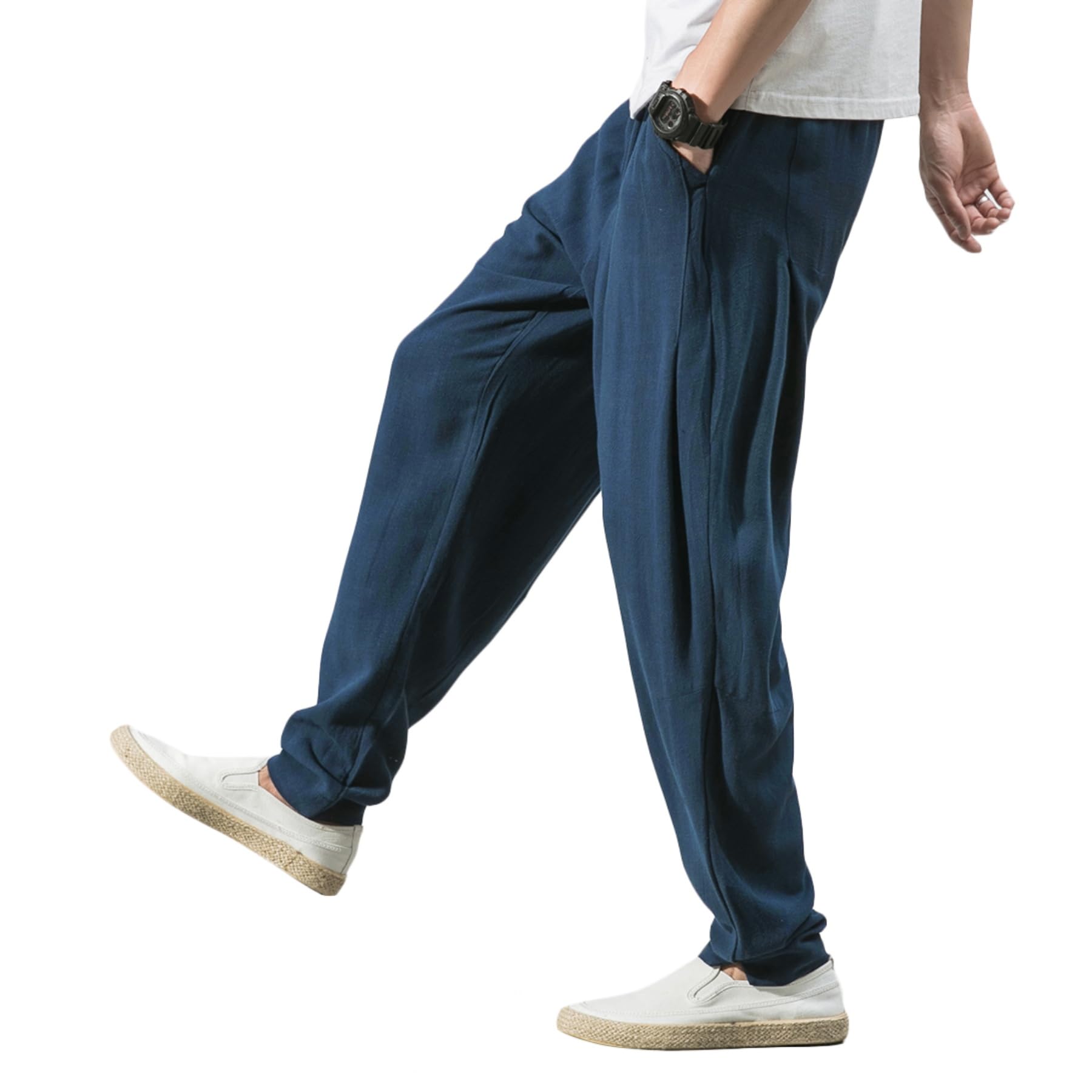 [YFFUSHI] メンズ麻パンツ サルエルパンツ メンズ 麻ズボン ロングパンツ スラックスリネン カジュアル..