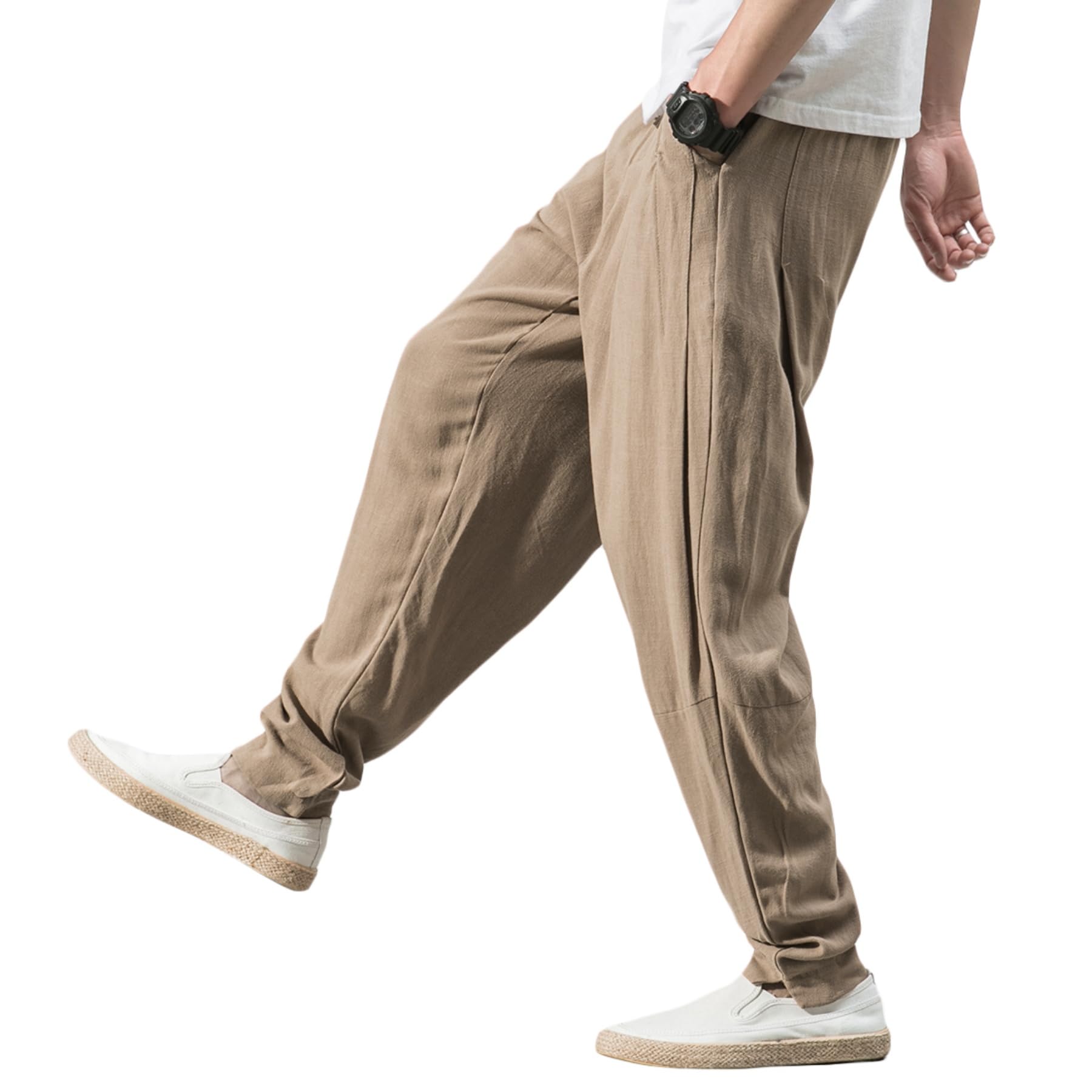 [YFFUSHI] メンズ麻パンツ サルエルパンツ メンズ 麻ズボン ロングパンツ スラックスリネン カジュアル..