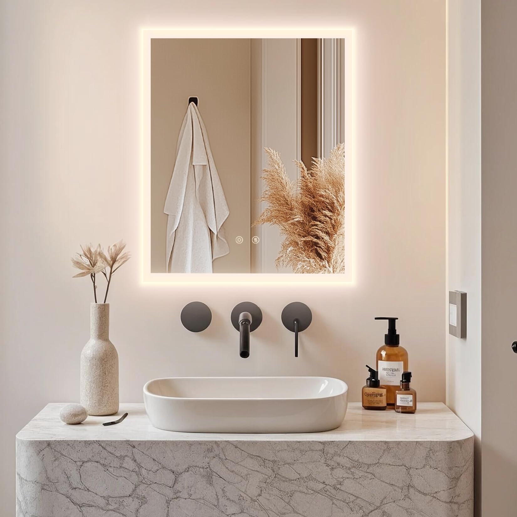 Susire 女優ミラー ドレッサー 鏡 洗面台 壁掛け鏡 洗面所 洗面鏡 ライト付き led 壁掛けミラー 50x60cm