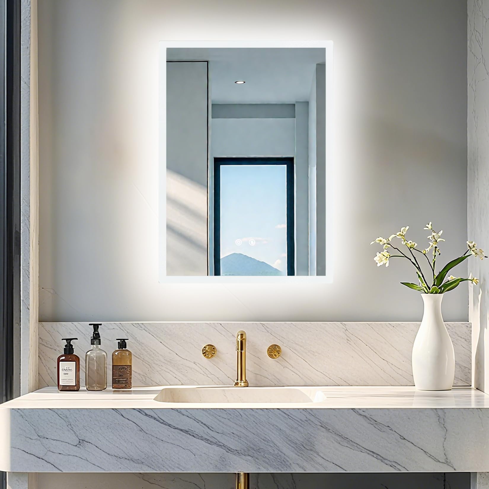 Susire 女優ミラー ドレッサー 鏡 洗面台 壁掛け鏡 洗面所 洗面鏡 ライト付き led 壁掛けミラー 50x70cm