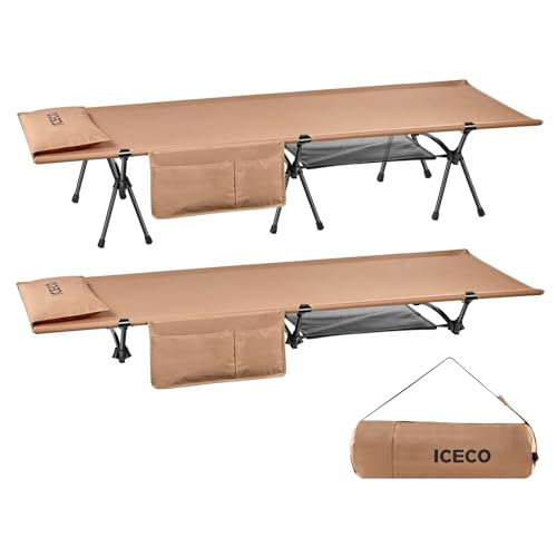 楽天SelectSHOP 岐阜 楽天市場店【Upgrade】ICECO コット 1000D 耐荷重180KG 軽量2.8KG 2WAY ハイ/ロー切替可能 静音設計 枕袋 サイドポケット デイジーチェーン付 キャンプ アウトドア ベッド 折りたたみ式 ワイド コット 組立簡易 コンパクト 肩掛け式
