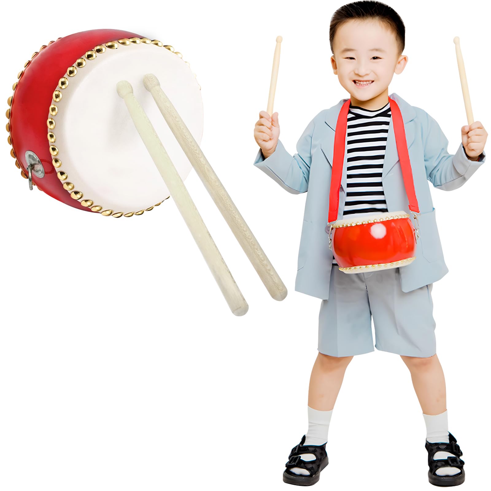 Rakuten - Rxakudedo 小太鼓 子供用 幼児 知育玩具 楽器 パーカッション (バチ・収納袋・快板付き) サイズ 19cm