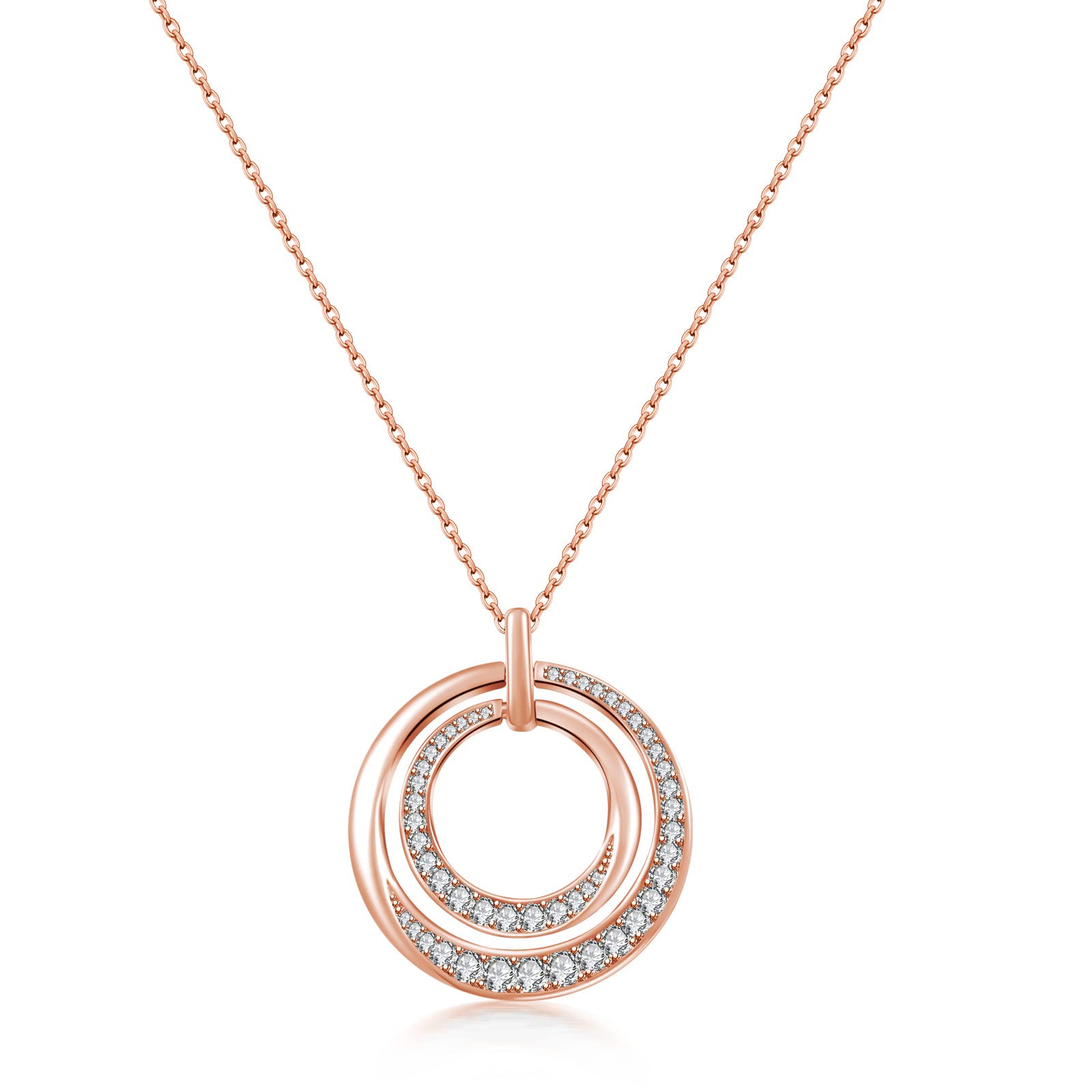 [Free bird] ロングネックレス レディース 3連サークル ネックレス ペンダント アクセサリー 60+5cm 誕生日 クリスマスプレゼント 女性 ジュエリー (ピンクゴールド 2連)