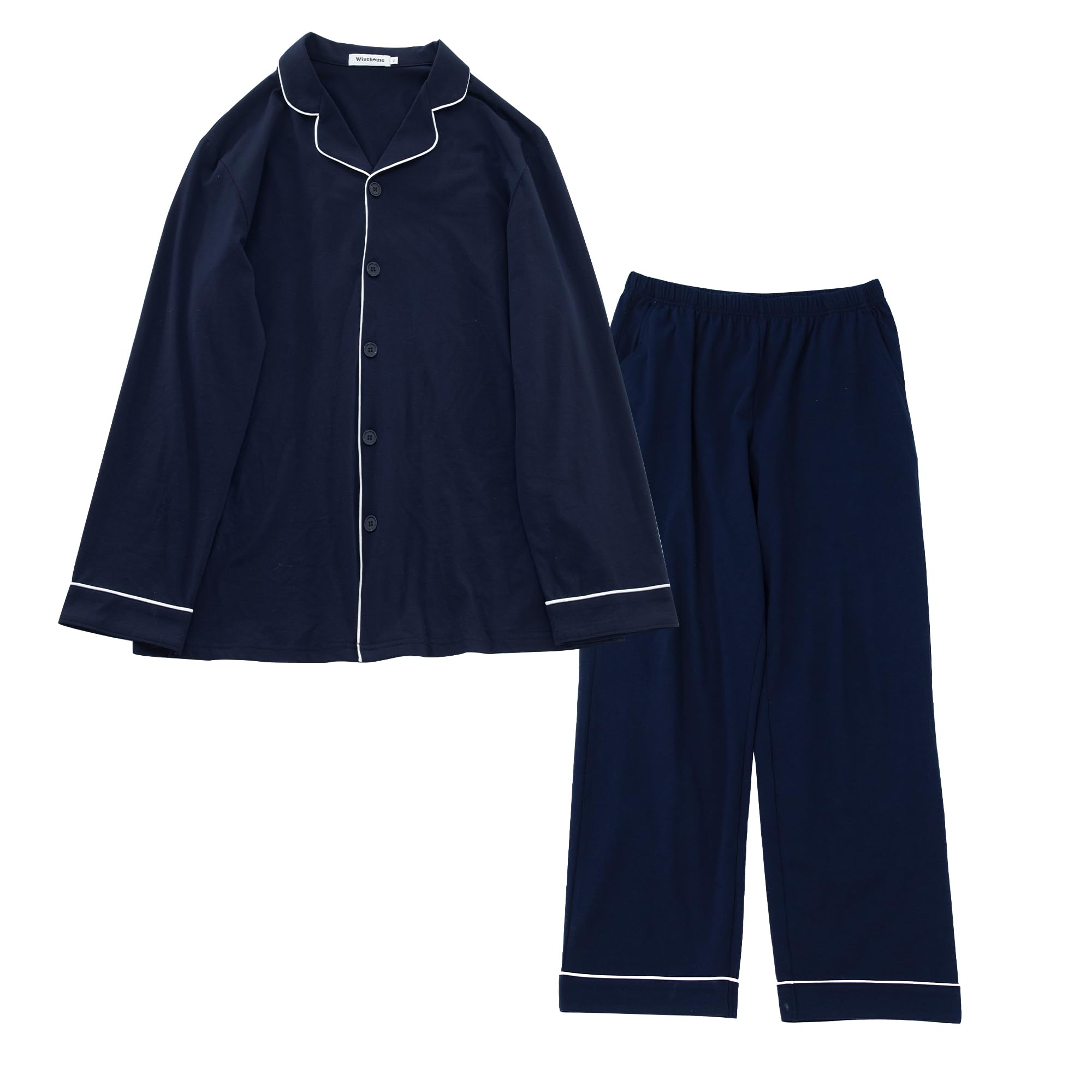 [Winthome] パジャマ メンズ 綿 長袖長パンツ 前開き 上下セットゆったりサイズ感 春 秋 冬 吸汗 通気 ..
