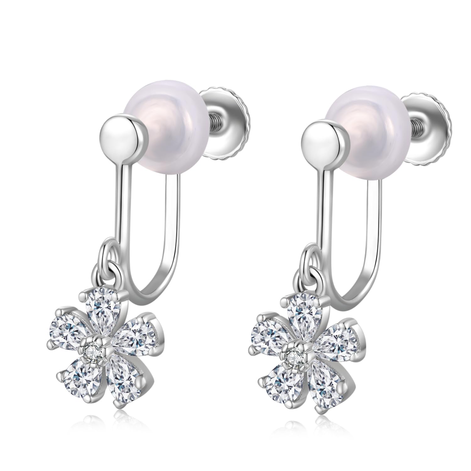 Free bird 桜 イヤリング レディース 人気 「白い桜」 揺れる 金属アレルギー対応シルバー925 ノンホールピアス ジルコニア 女性 誕生日 記念日 ...