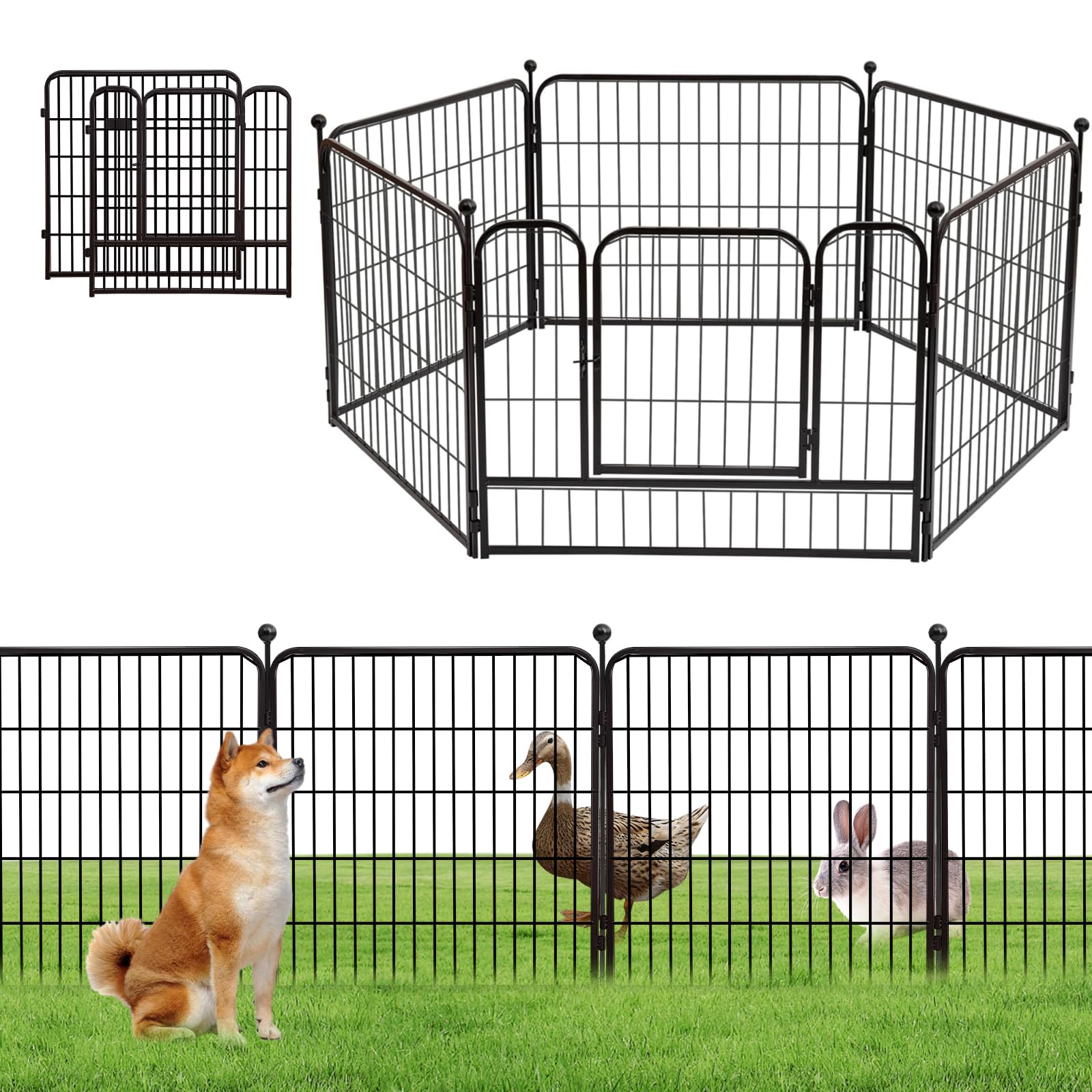 Rakuten - Shinyever 犬 サークル 中大型犬用 犬 ケージ ペットフェンス ペットサークル 犬 ゲージ 幅150*奥行150*高100cm パネル8枚 スチール製 全成長期使用可 複数連結可能 折り畳み式 組立簡単 (ブラック, 高さ100cm, 8枚)
