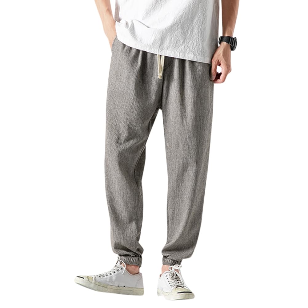 [YFFUSHI] メンズ 亜麻 サルエルパンツ ロングパンツ 7色 無地 ゆったり 薄手 M-5XL