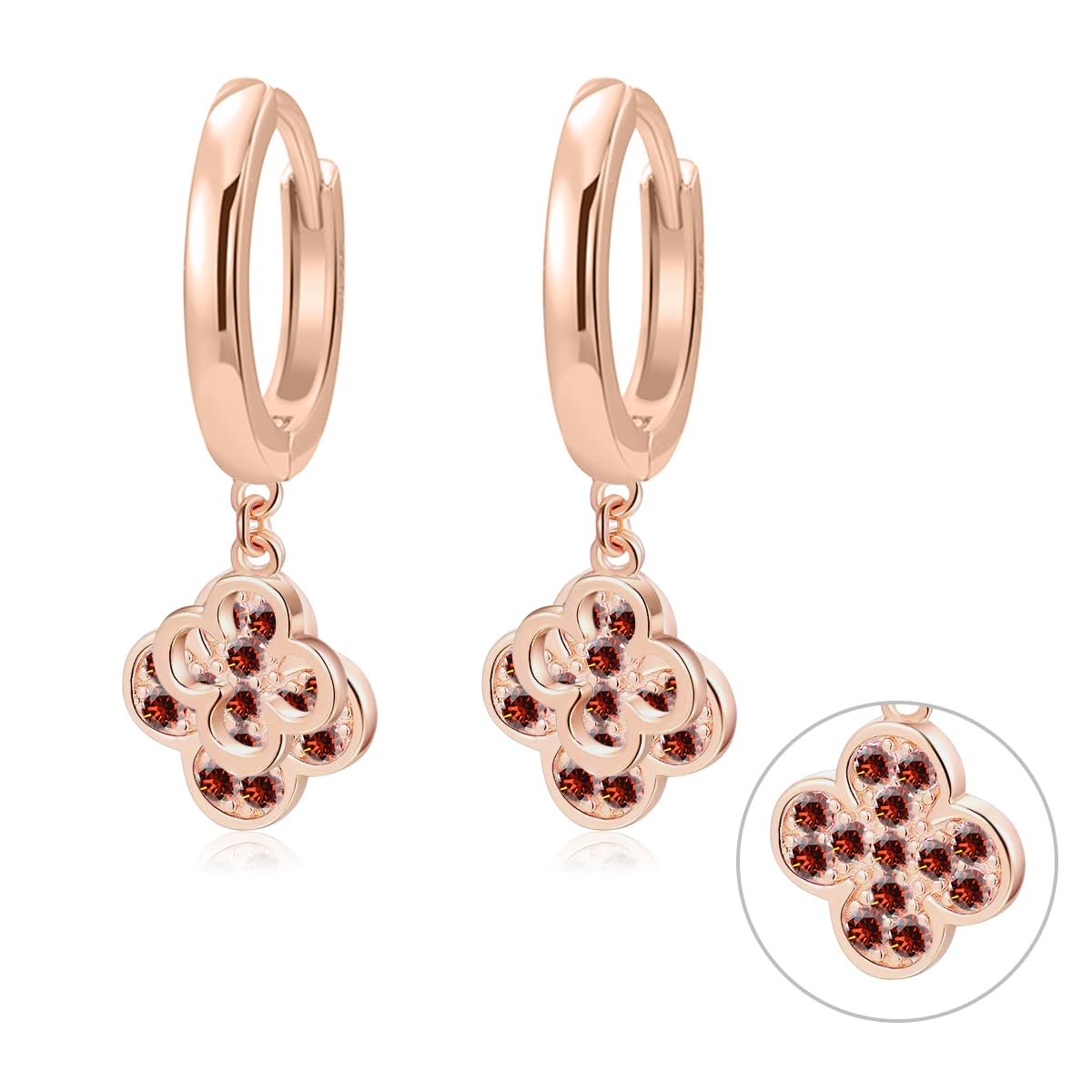 Free bird ガーネット ピアス レディース ピンクゴールド 金属アレルギー対応 ピアス 四つ葉のクローバー「幸福の四葉」18金 ジュエリー 1月の誕生石 かわいい 誕生日 記念日 母の日 プレゼント