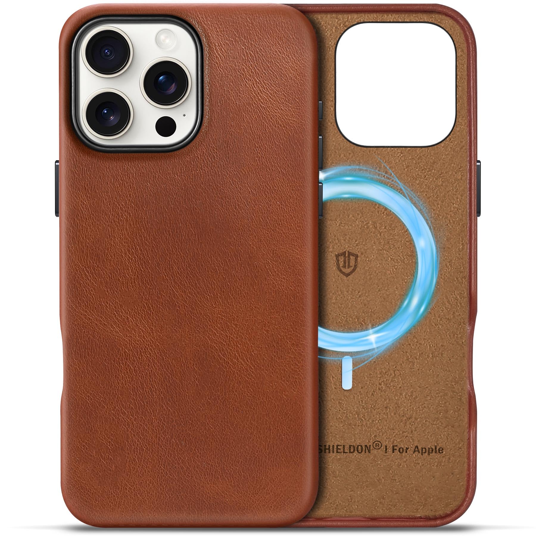 SHIELDON iPhone16 ProMax 対応 ケース 本革ベーシックケース ワイヤレス充電対応 磁気充電可 背面保護 あいふぉん16 Pro Max 対応ケース レザー スマホカバー 薄型 軽量 滑り止め 指紋防止 カメラ保護 携帯便利 アイホン