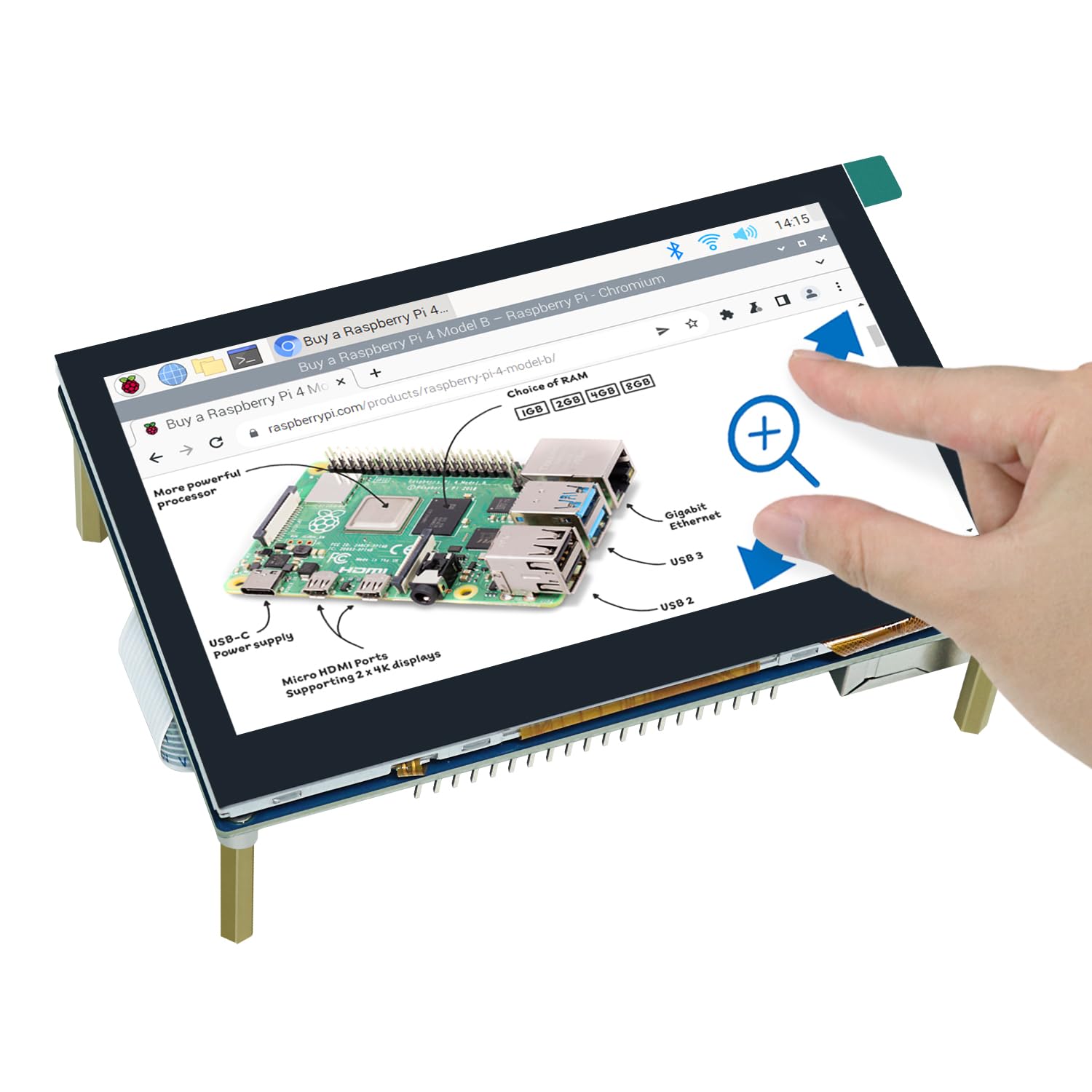 Freenove 4.3インチタッチスクリーンモニター for Raspberry Pi 5 4B 3B+ A+、800x480ピクセルIPSディスプレイ、5点タッチ静・容量スクリーン、ドライバーなしMIPI DSIポート
