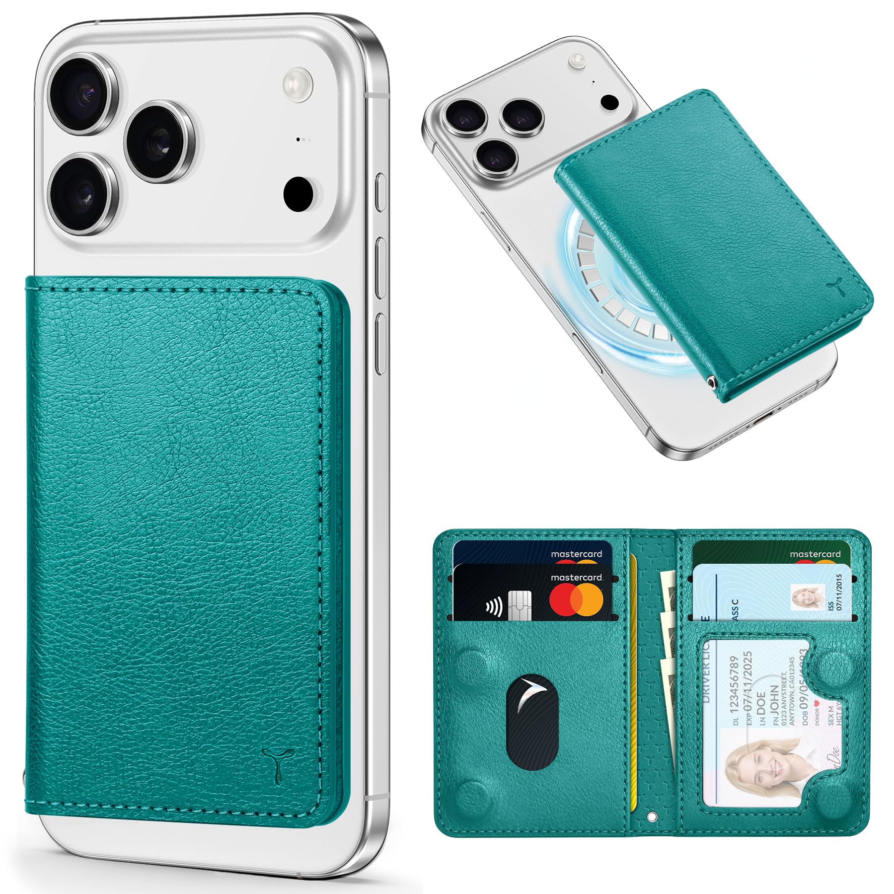 [TUCCH] スマホカードケース 磁気吸着 6枚カード収納 [RFIDブロッキング] PU合皮 脱着簡単 軽量 背面 カードウォレット 磁気ウォレットケース iPhone17/16/15/14/13/12シリーズ対応 シアン