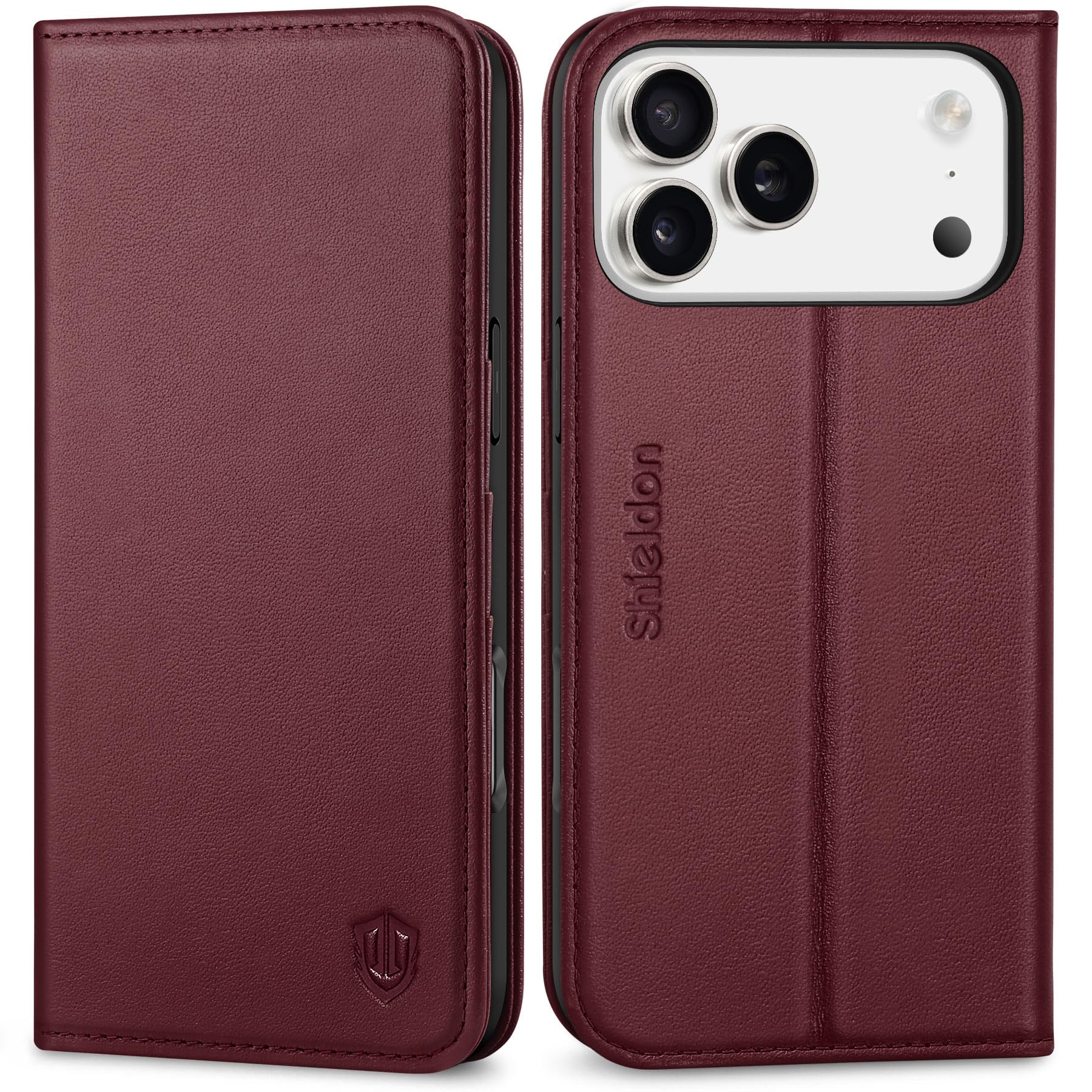 SHIELDON iPhone 17ProMax 対応 手帳型ケース 本革レザー 6.9インチ 5G TPU素材 カード収納 [RFIDブロッキング] 横置きスタンド機能 マグネット内蔵 ストラップ穴付き 衝撃吸収 あいふぉん 17プロマックス 対応 スマ