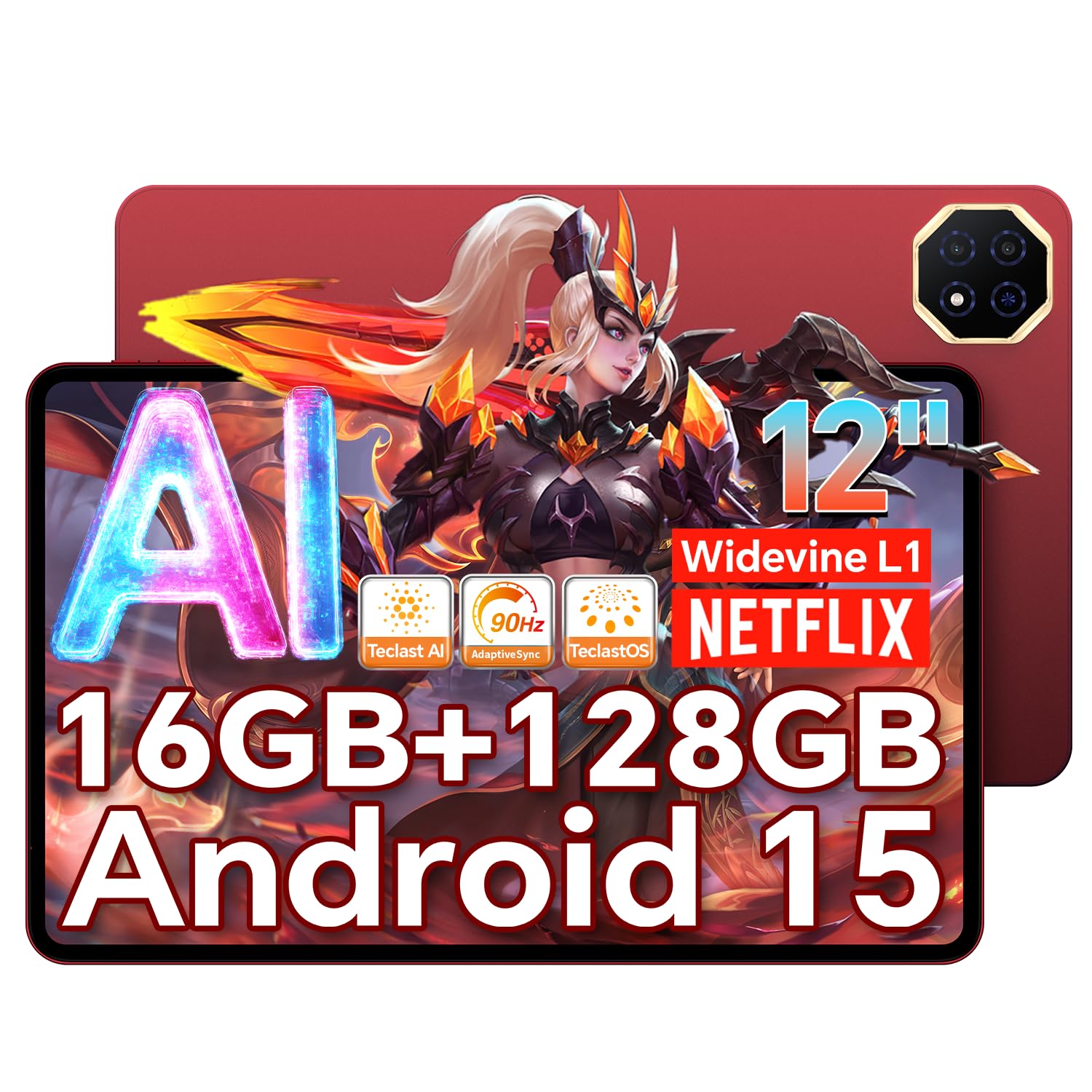 楽天SelectSHOP 岐阜 楽天市場店【Android 15 タブレット 12インチ】TECLAST T60 AI アンドロイド15 タブレット 2K 画面、2000*1200 IPS、AI機能+90Hzの高リフレッシュレート、8000mAh+フル機能タイプC、8コア CPU タブレット Wi