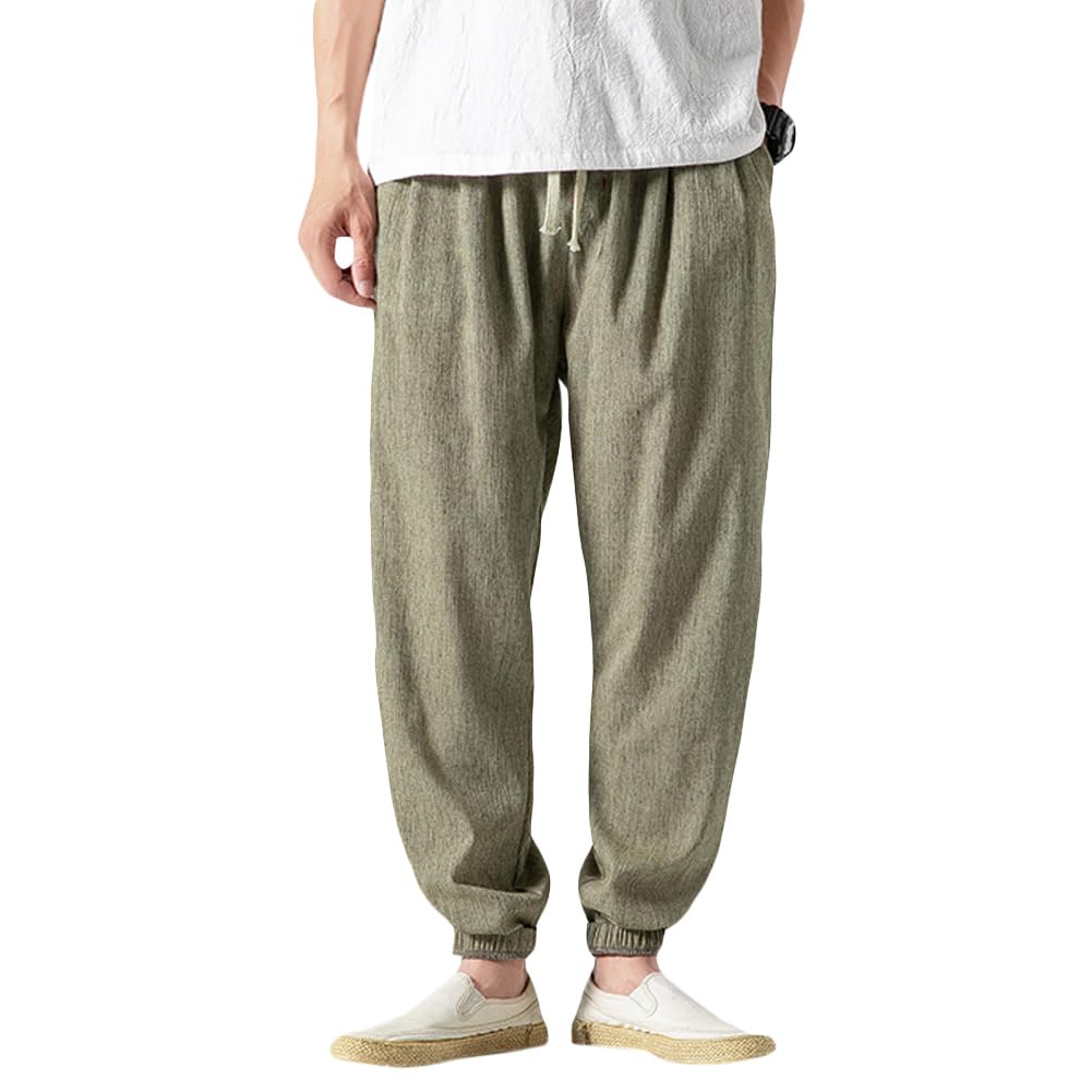 [YFFUSHI] メンズ 亜麻 サルエルパンツ ロングパンツ 7色 無地 ゆったり 薄手 M-5XL
