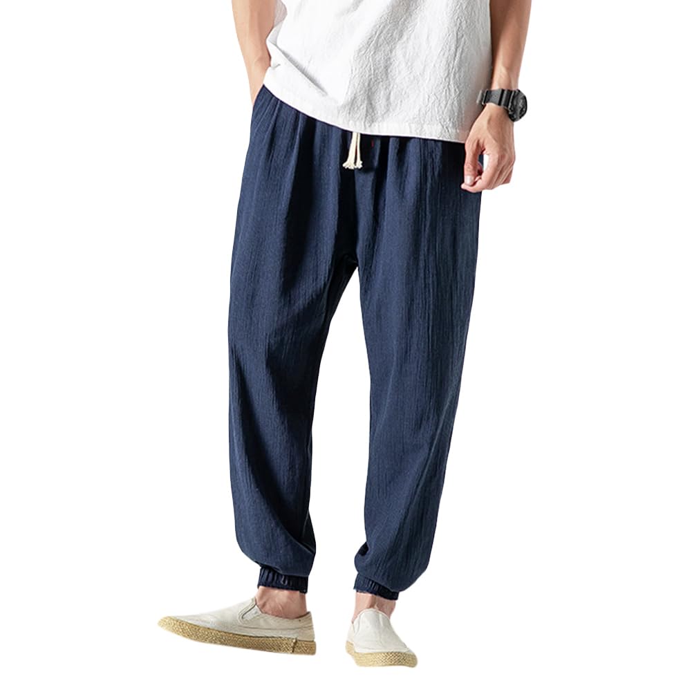 [YFFUSHI] メンズ麻パンツ メンズ 亜麻 サルエルパンツ ロングパンツ 7色 無地 ゆったり 薄手 M-5XL