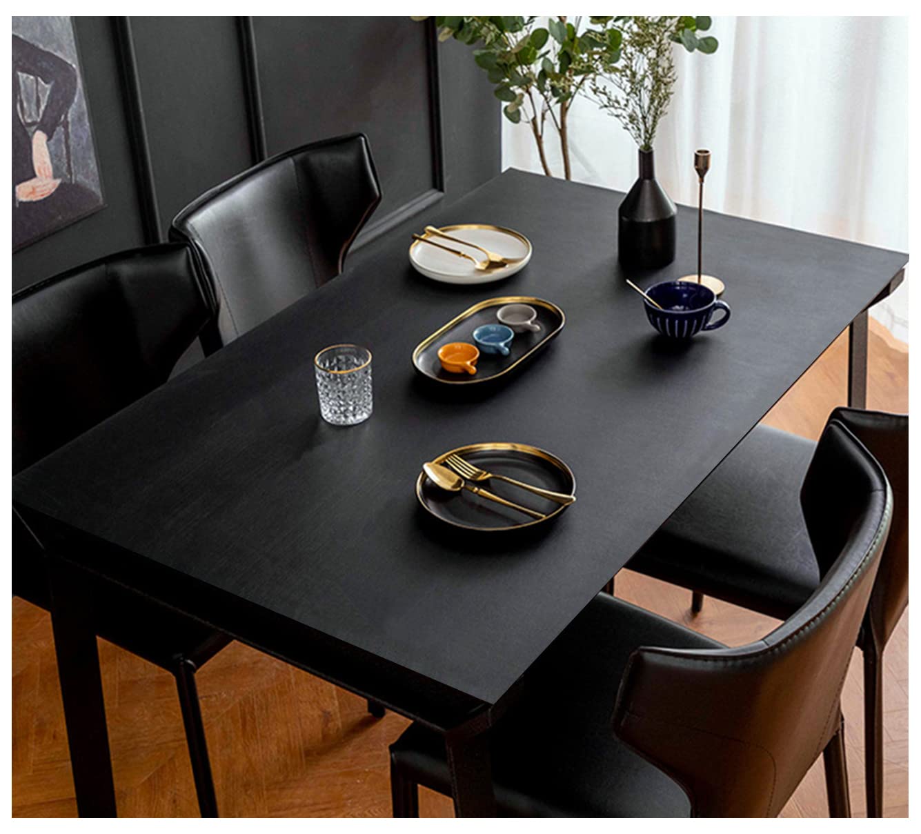 EGROON PUレザー製 テーブルクロス テーブルマット デスクマット テーブルカバー 長方形 多機能 撥水加工 耐久 汚れ防止 両面 サイズ選択可能 ブラック+グレー 90*160CM