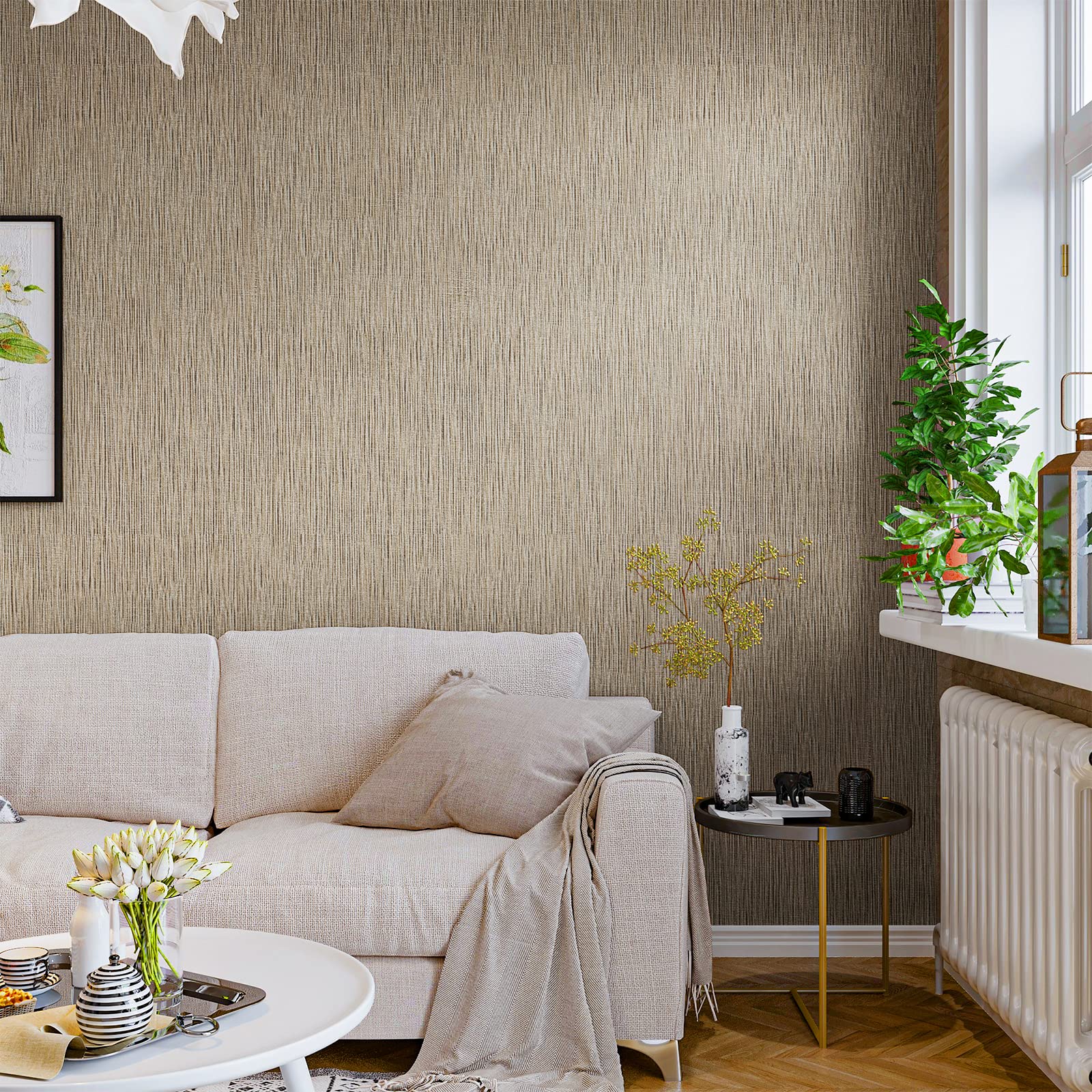 VEELIKE 壁紙シール リメイクシート 織物調 ブラウン 40cmx900cm 厚手 カッティングシート インテリア..