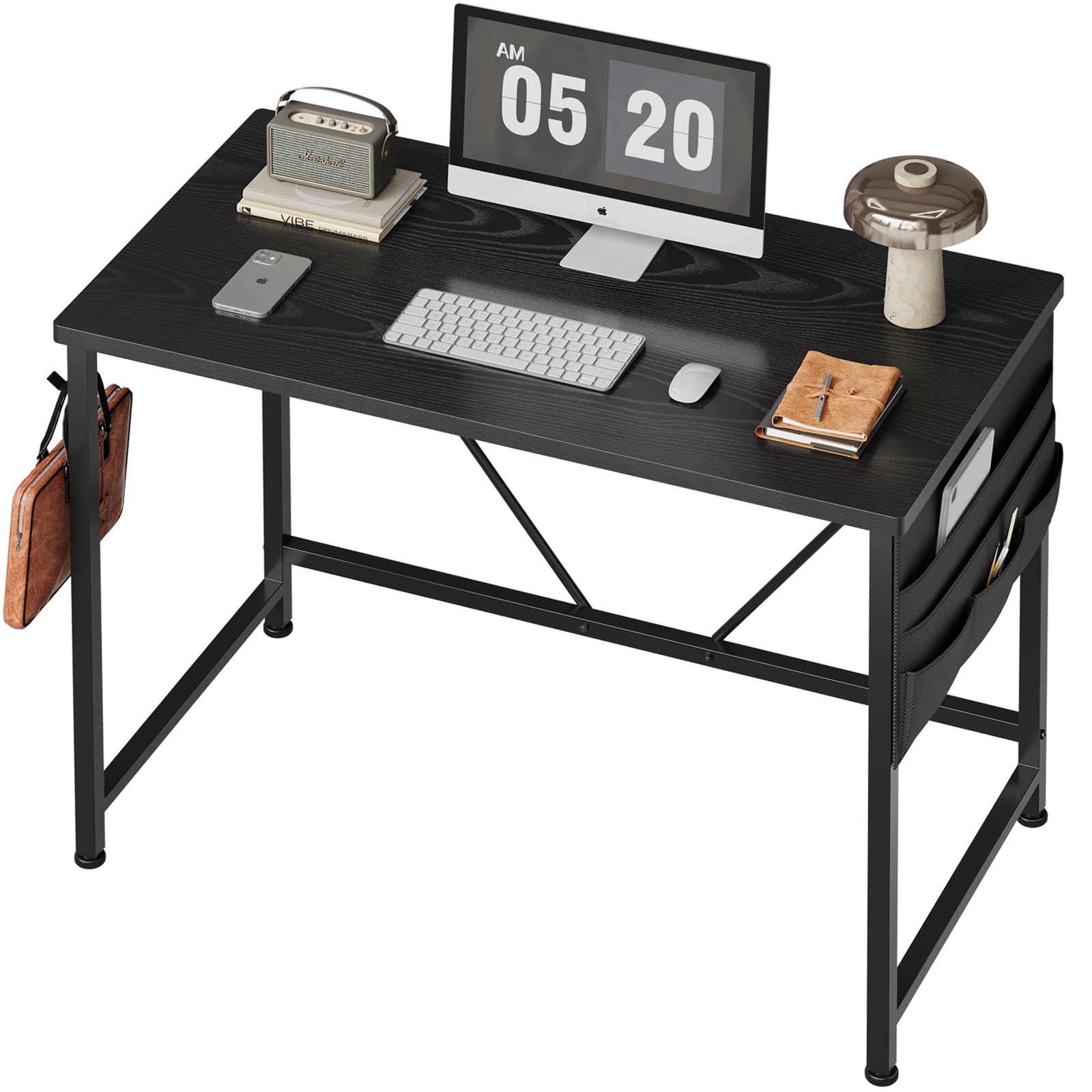 YeTom パソコンデスク pc 幅100*奥行48cm つくえ シンプル 収納袋付き勉強机 フック付き学習机 オフィス 組立簡単 在宅 テレワーク 黒い