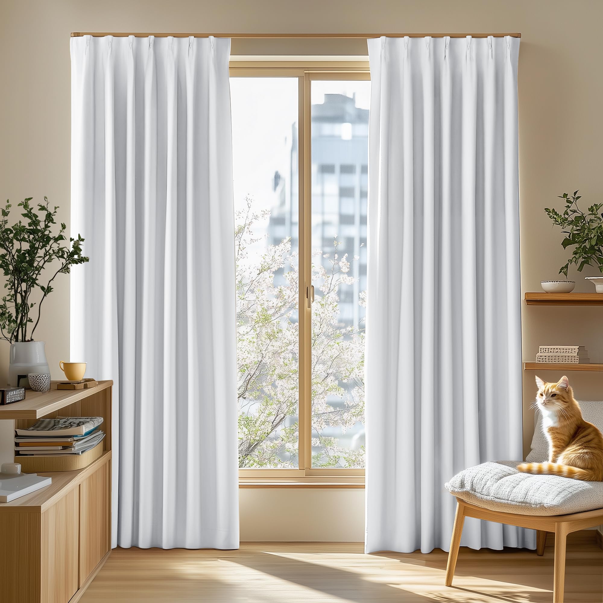 Rakuten - Deconovo カーテン 2級遮光 2枚組 幅100×丈110cm 厚手 ドレープ 形態記憶 洗濯OK UVカット 遮光率99.91% やさしい採光と目隠し 省エネ 寝室 リビング用 アジャスターフック対応 グレーホワイト