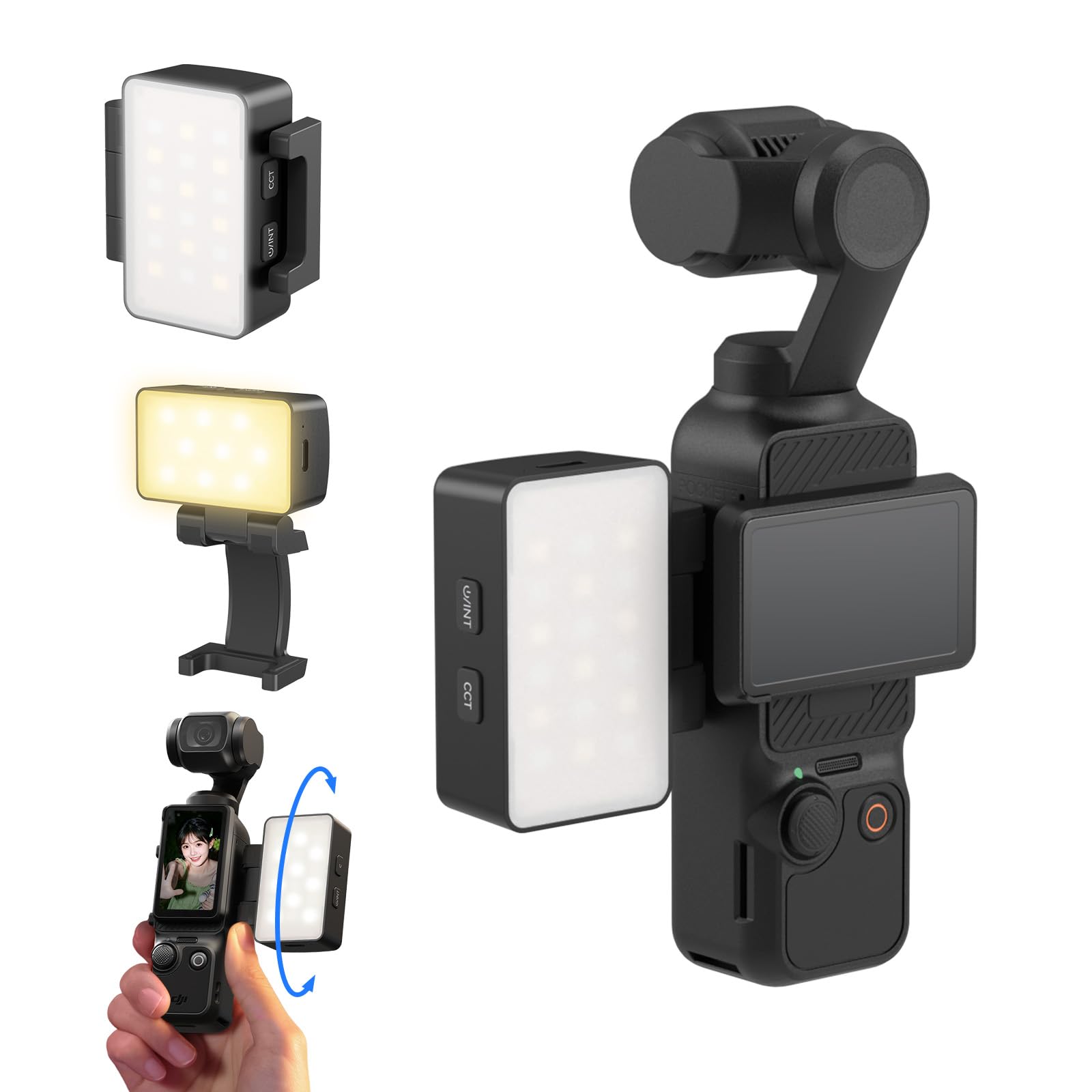 SmallRig バイカラー LED ビデオライト DJI Osmo Pocket 3用 650mAh バッテリー搭載 ミニビデオライト CCT モード 2700K-6500K 360° 調整可能 自撮り Vlog 録画 コンテンツクリエイター 写真家向け
