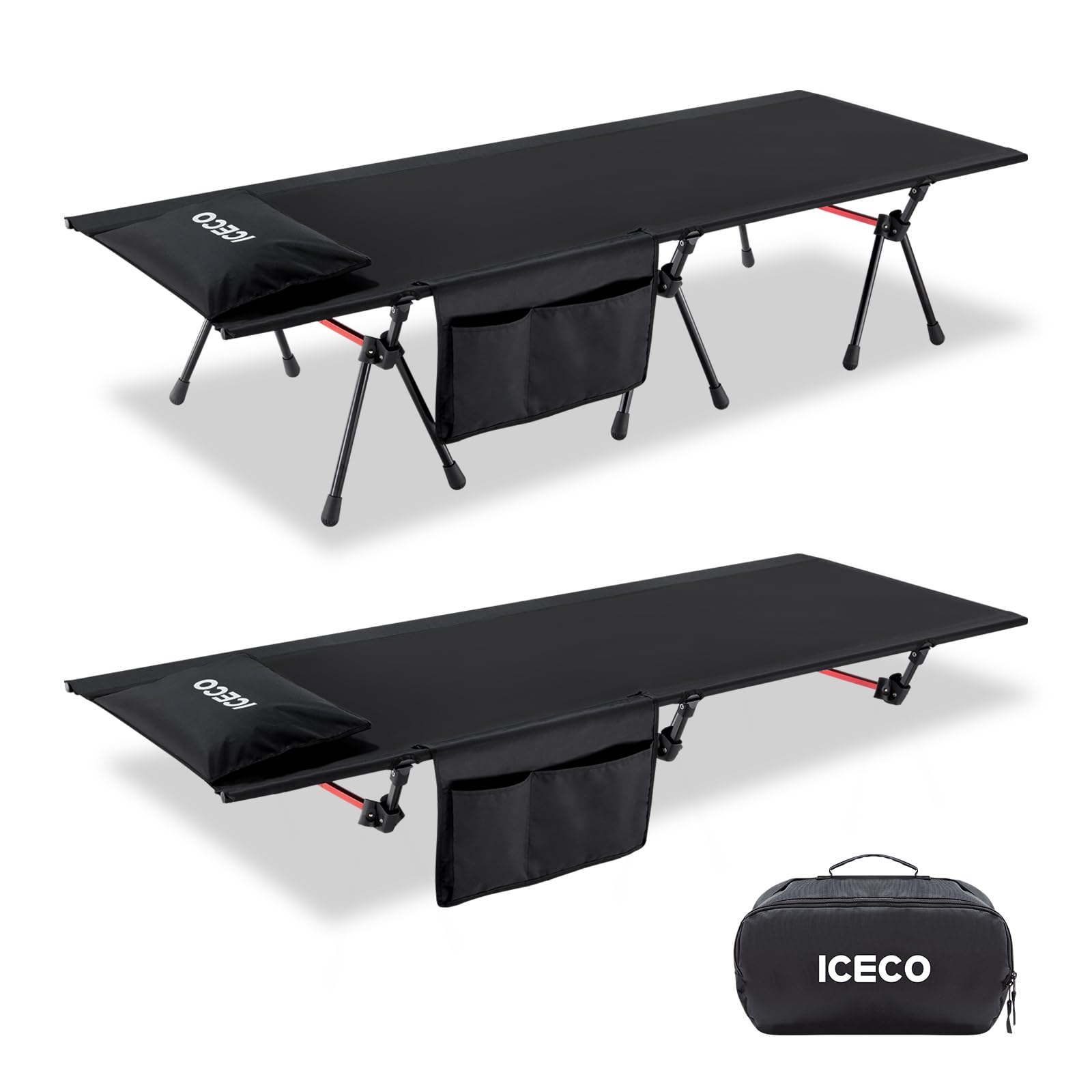 Rakuten - ワイドコット ICECO コット キャンプ 簡易ベッド「2WAYハイ/ロー切替可能・耐荷重180KG・静音設計・高密度1000Dポリエステルシート・A7075アルミニウム合金フレーム」 軽量 幅広 折りたたみ式 組立簡易 コンパクト収納 キャンプ アウトド