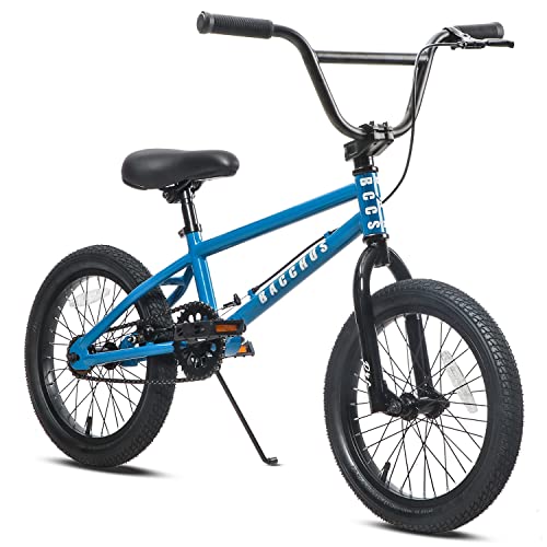 AVASTA Bacchus 子ども用16インチBMX自転車 初心者向き フリースタイルBMXバイク スチール製 子供練習用 高炭素鋼フレーム アルミニウム合金U字型リアブレーキ 街乗り スタント用自転車 キックスタンド/補助輪付き 青/ブルー