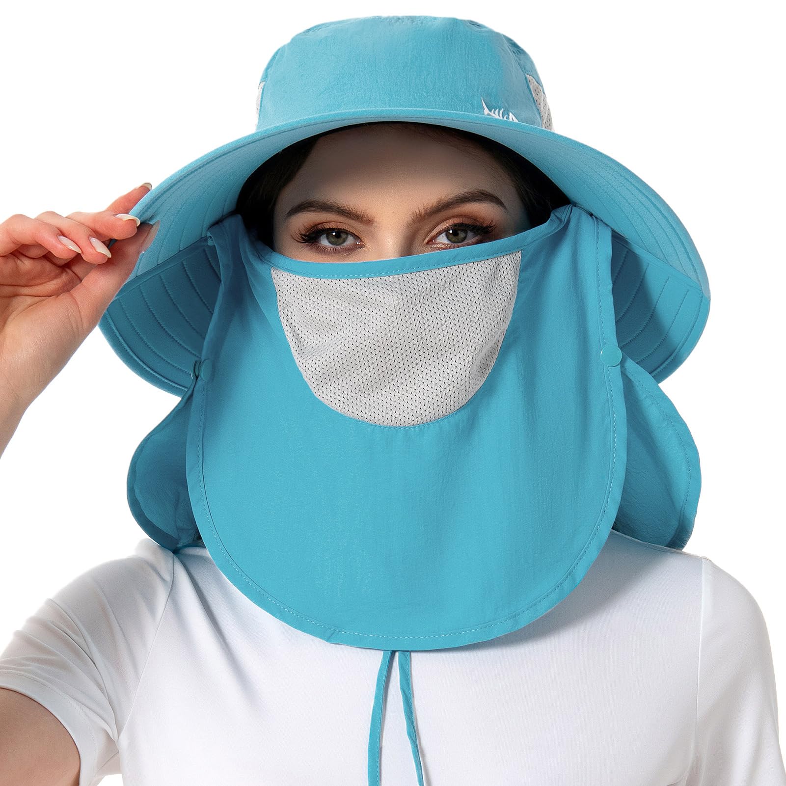 [Bassdash] バスダッシュ 釣り 帽子 折りたたみ 【360°全方位日焼け止め UVカット 3WAY】 撥水加工 UPF50+ アウトドア ハット 男女兼用 (ライトブルー)