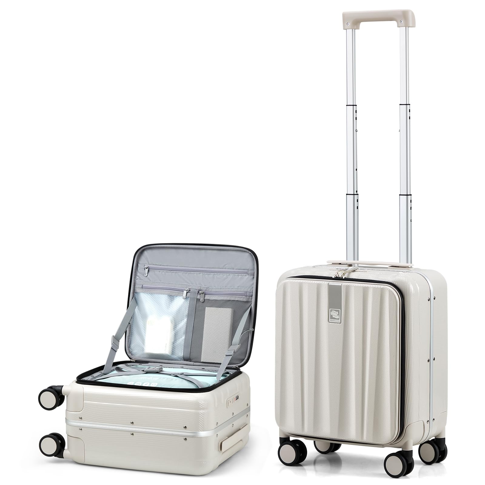 Rakuten - [Hanke] キャリーケース スーツケース SSサイズ 片面開き アルミ 機内持ち込み 1泊2日 軽量 小型 スーツケース ハード 静音キャスター キャリーケース 16インチ 2泊3日（アイボリーホワイト）