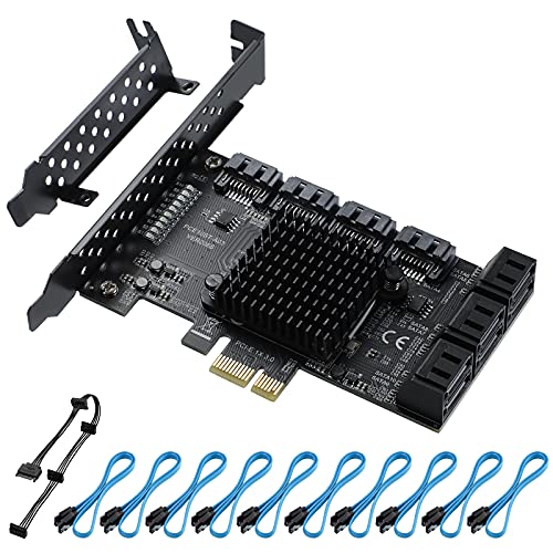 BEYIMEI PCIE 1X SATAカード10ポート、6 Gbps SATA 3.0コントローラーPCIe拡張カード、非レイド、ロー..