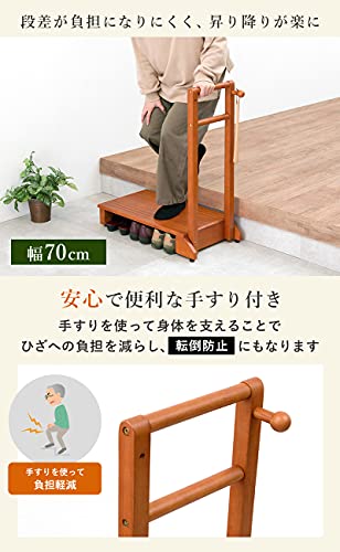 萩原 玄関踏み台 玄関台 手すり付き踏み台 手すり台 スリム 【安心の耐荷重100kg】...